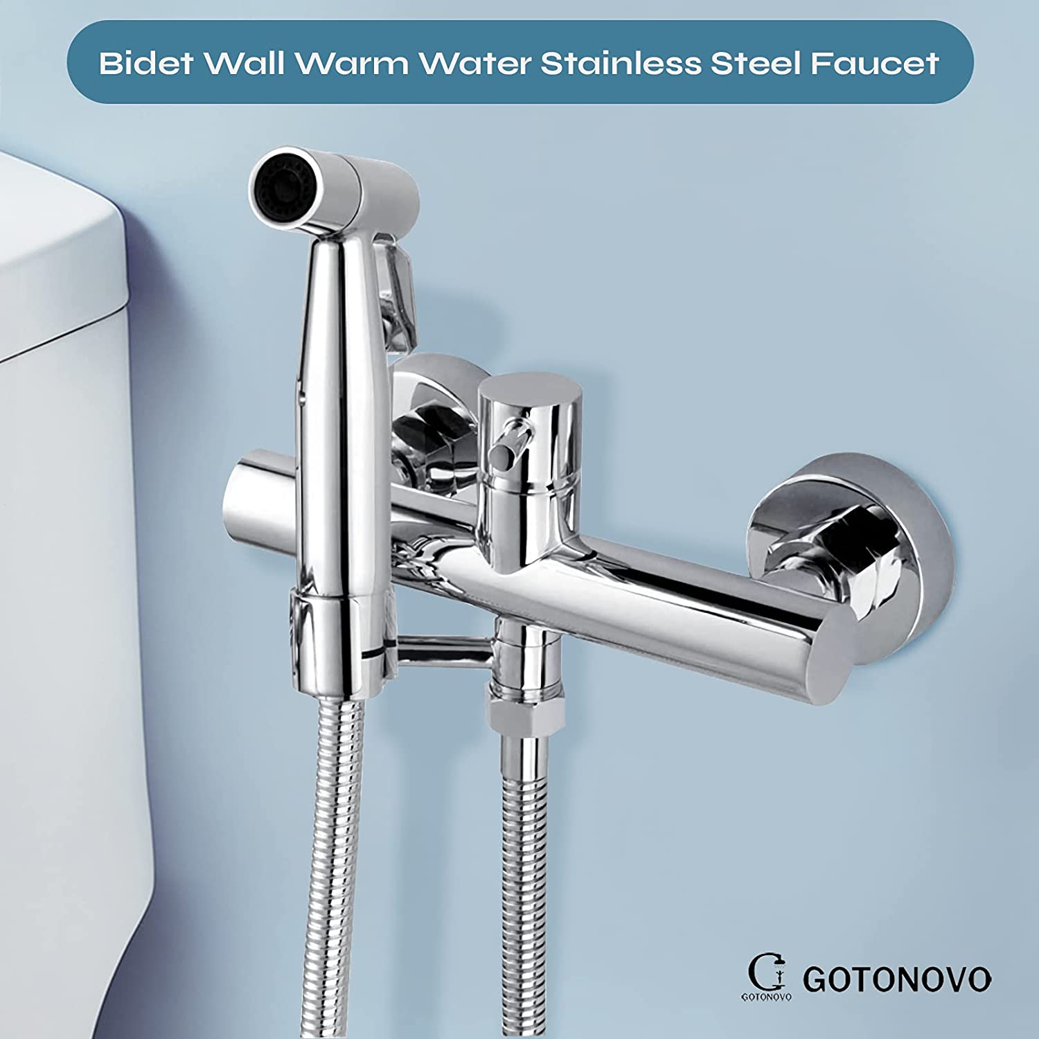 Bidet Wall Warm Water Stainless Steel Faucet Sprayer Attachment for Toilet Mixed Bidet Faucet with Hot and Cold Water Single Handle Wall Mount Bidet Sprayer — thumbnail 2