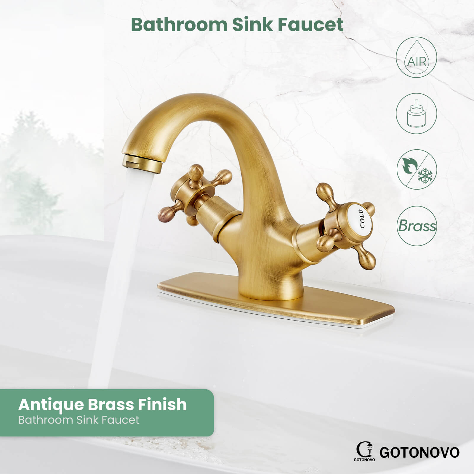 gotonovo Bathroom Sink Faucet with Pop up Drain with Overflow Double Cross Handle Single Hole Deck Mount Vanity Basin Cold Hot Lavatory Mixer Tap — thumbnail 2
