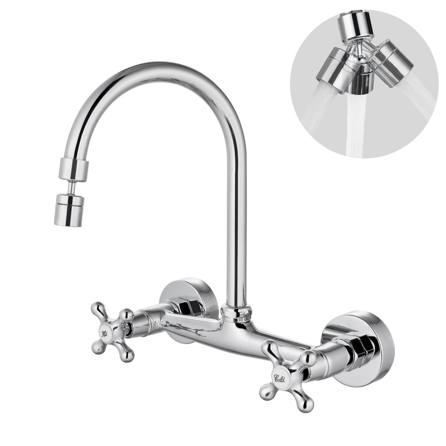gotonovo Wall Mount Kitchen Faucet 8 Inch Center Wall Mount Faucet Kitchen with Sprayer Double Cross Handles 360 Degree Swivel Spout Kitchen Mixer Tap Commercial