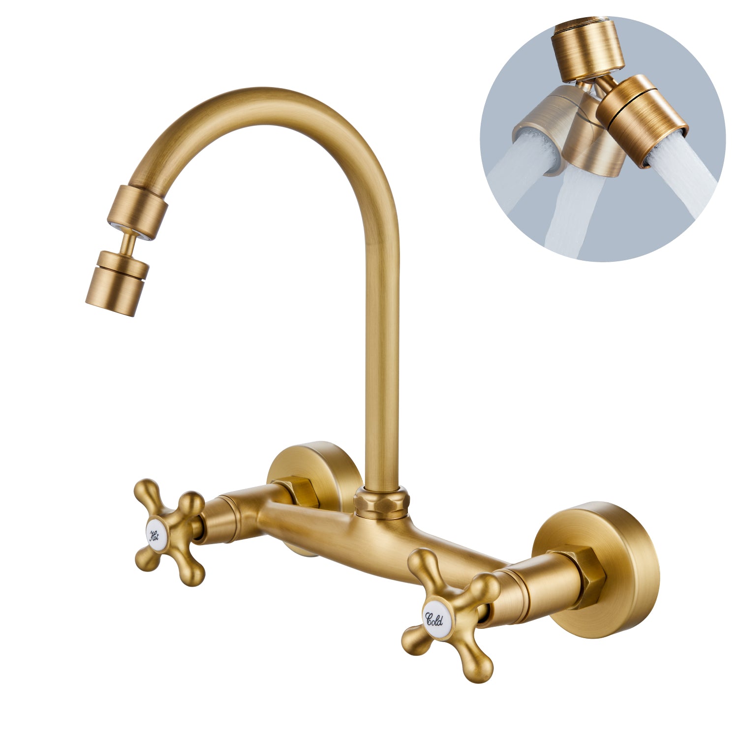 gotonovo Wall Mount Kitchen Faucet 8 Inch Center Wall Mount Faucet Kitchen with Sprayer Double Cross Handles 360 Degree Swivel Spout Kitchen Mixer Tap Commercial