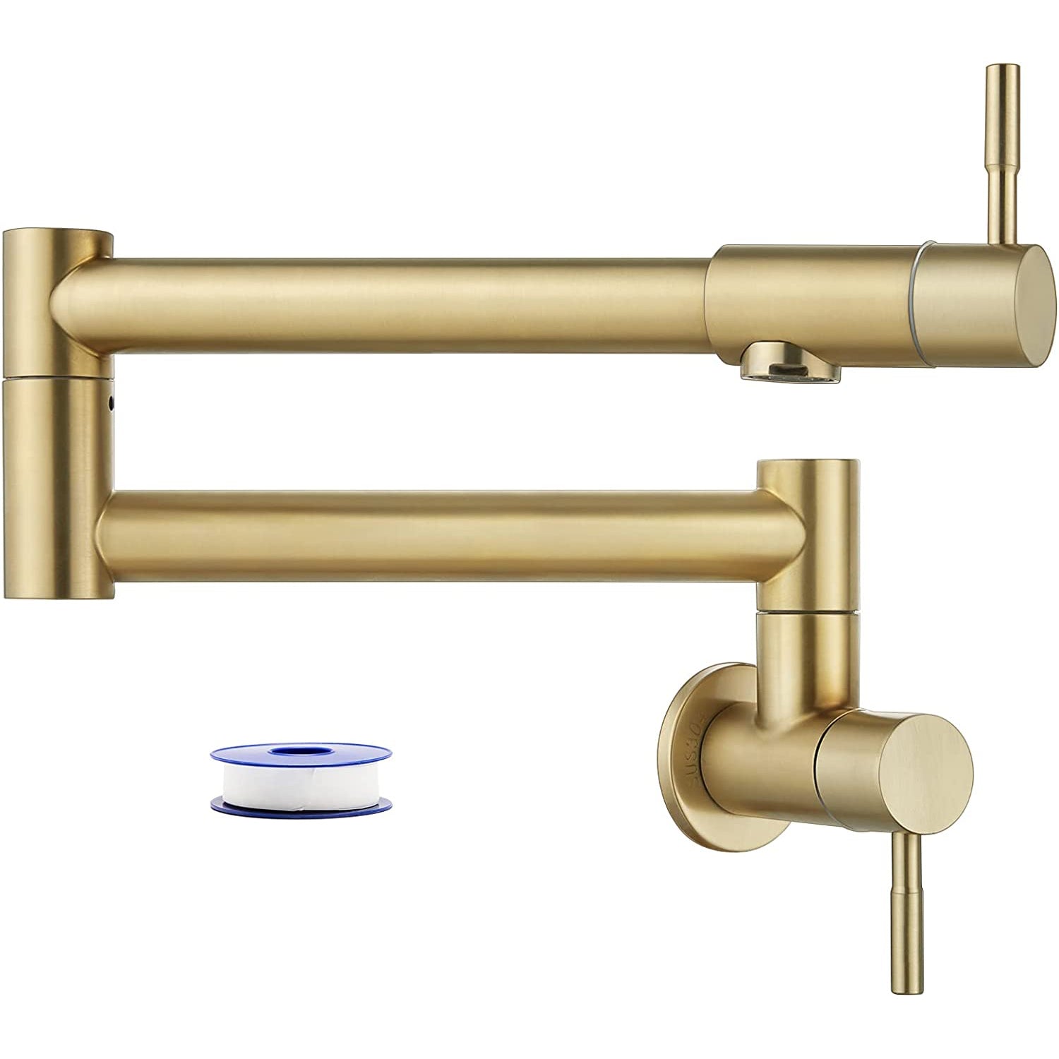 gotonovo Pot Filler Faucet Folding Stretchable Wall Mount Kitchen Restaurant Sink Faucet SUS304 Stainless Steel with Double Joint Swing Arm Single Hole Two Handles Commercial NPT