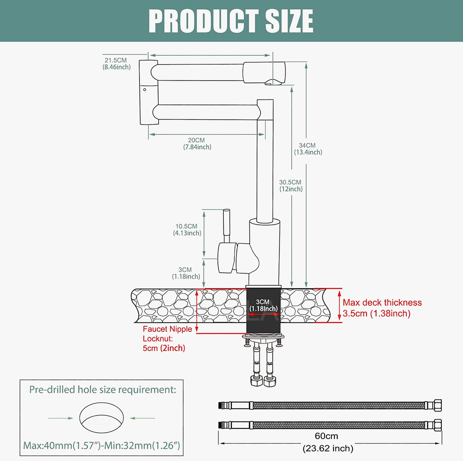 gotonovo Pot Filler Faucet Deck Mounted Single Handle Double Joints Free Rotating Modern Deck Mounted Countertop Retractable Commercial Kitchen Sink Faucet Stainless Steel — thumbnail 2