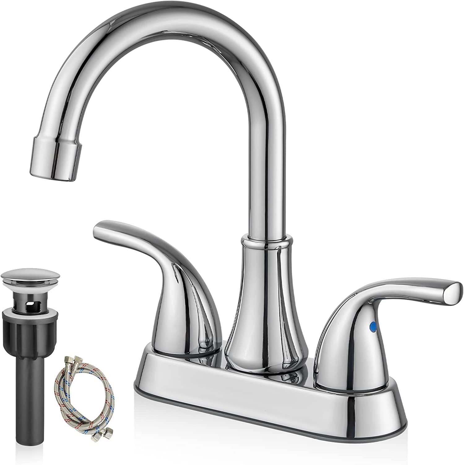 Gotonovo 4 Inch Centerset Bathroom Sink Faucet 2 Hole Lavatory Mixer Tap Deck Mount 2 Handles with Pop Up Drain and Water Supply Lines — image 1