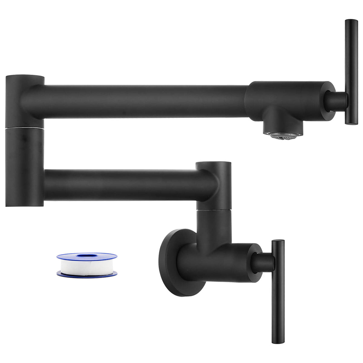 gotonovo Stainless Steel SUS304 Pot Filler Faucet Wall Mounted Double Joint Swing Folding Arms with Two Handles Single Hole Commercial Kitchen Sink Faucet to Control Water Stovetop