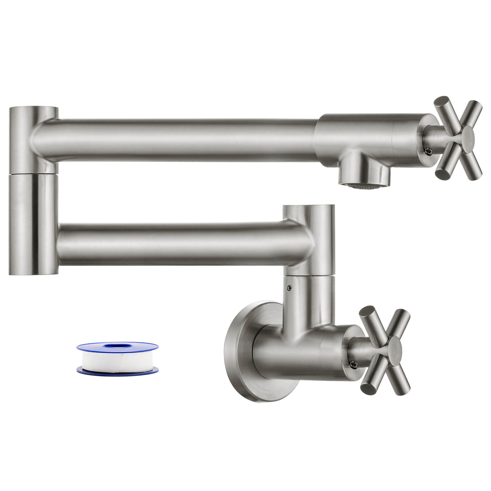 gotonovo Pot Filler Kitchen Faucet Stainless Steel SUS304 Two Cross Handle Single Hole Spout Wall Mounted Stretchable Swing Arm Commercial Kitchen Sink Faucet Control Water — image 1