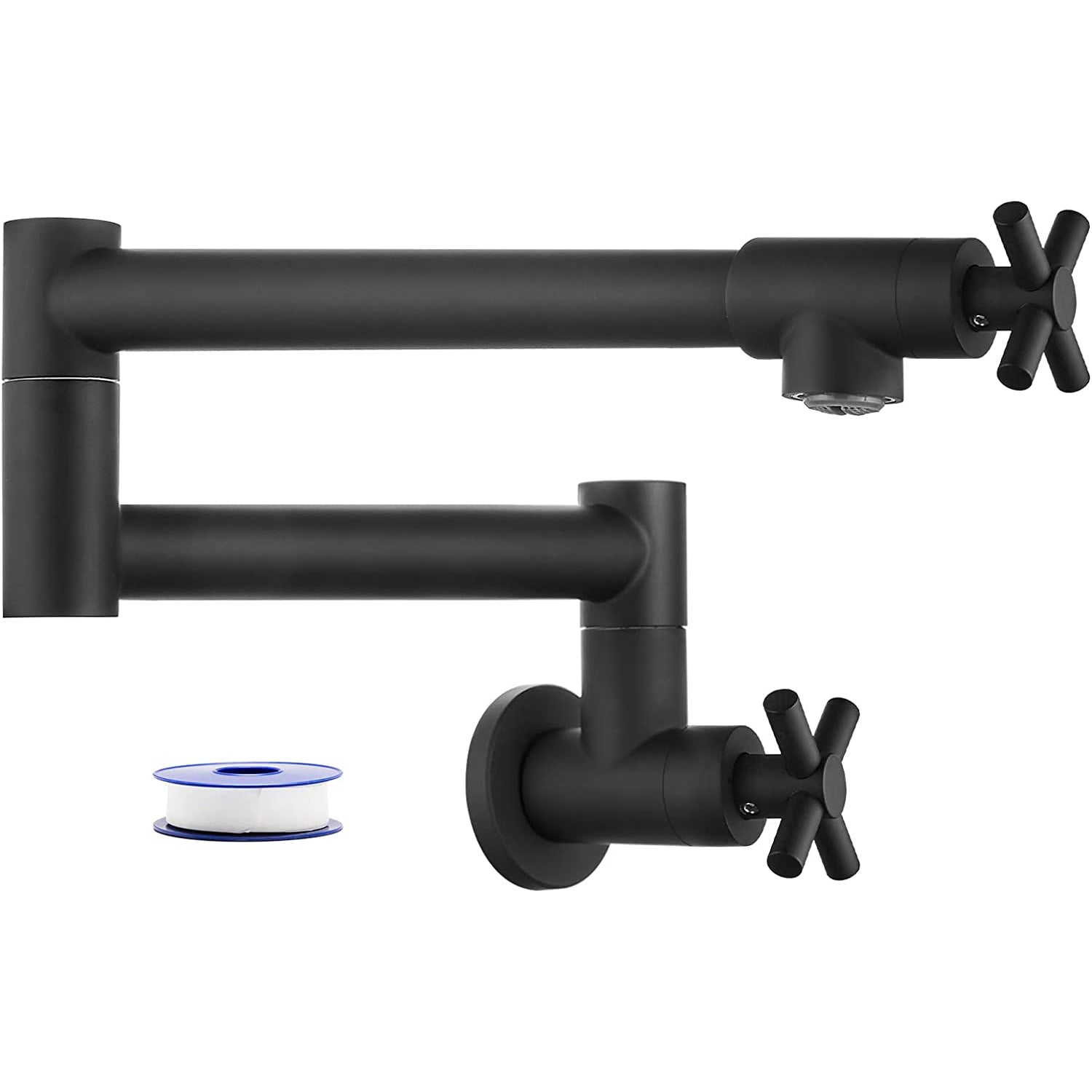 gotonovo Pot Filler Kitchen Faucet Stainless Steel SUS304 Two Cross Handle Single Hole Spout Wall Mounted Stretchable Swing Arm Commercial Kitchen Sink Faucet Control Water