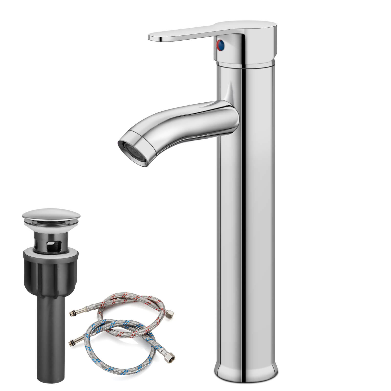 gotonovo Bathroom Sink Faucet 1 Handle Single Hole Deck Mount Tall type Faucet with Pop Up Drain Combo