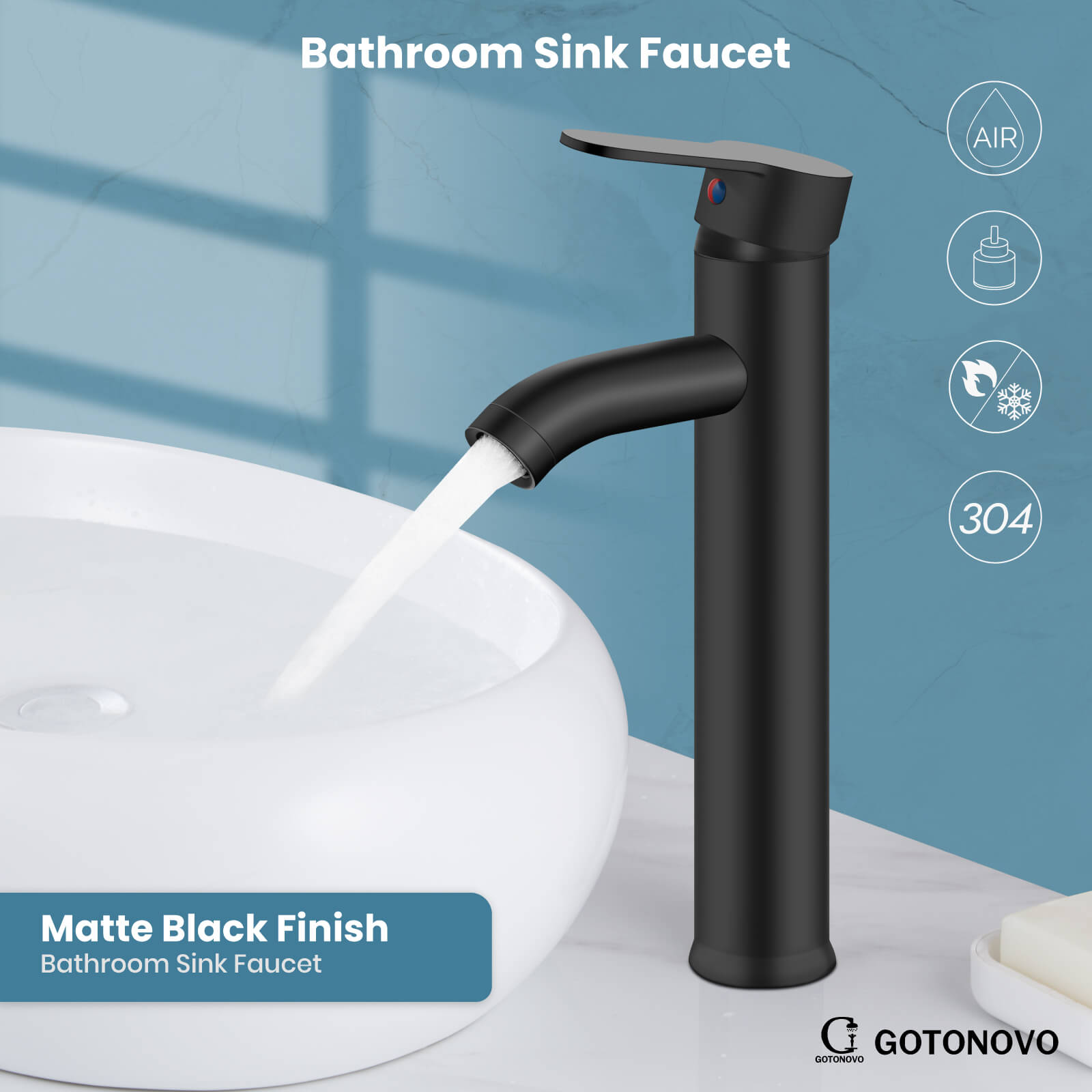 gotonovo Bathroom Sink Faucet 1 Handle Single Hole Deck Mount Tall type Faucet with Pop Up Drain Combo — thumbnail 2