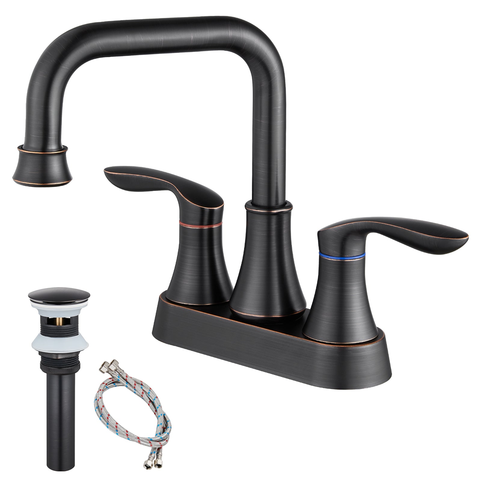 gotonovo Swivel Spout 2 Handle Lever Lavatory Bathroom Vessel Sink Faucet 4-Inch Centerset Deck Mount Mixer Tap with Metal Pop-up Drain Overflow and Faucet Supply Lines — image 1