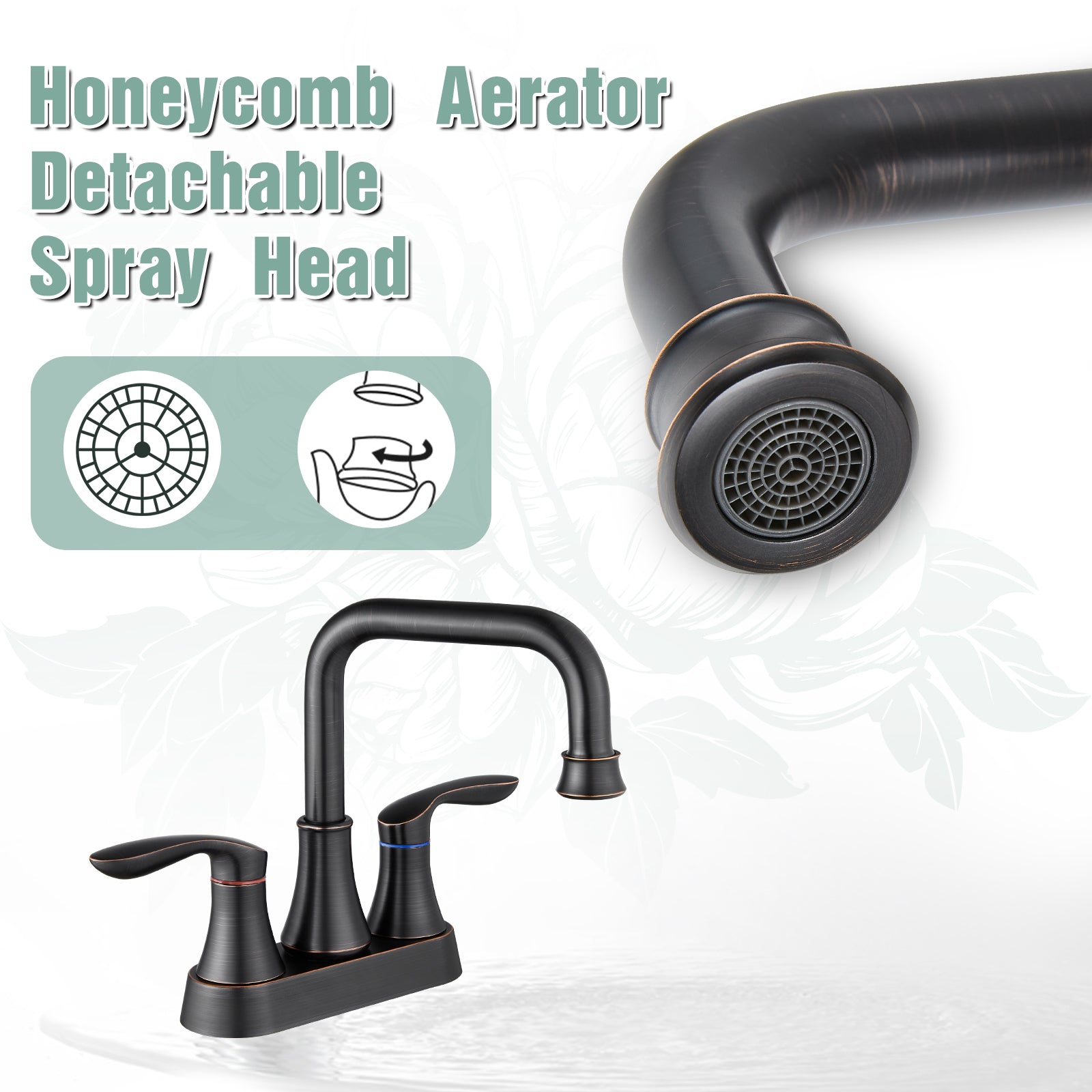 gotonovo Swivel Spout 2 Handle Lever Lavatory Bathroom Vessel Sink Faucet 4-Inch Centerset Deck Mount Mixer Tap with Metal Pop-up Drain Overflow and Faucet Supply Lines — thumbnail 3