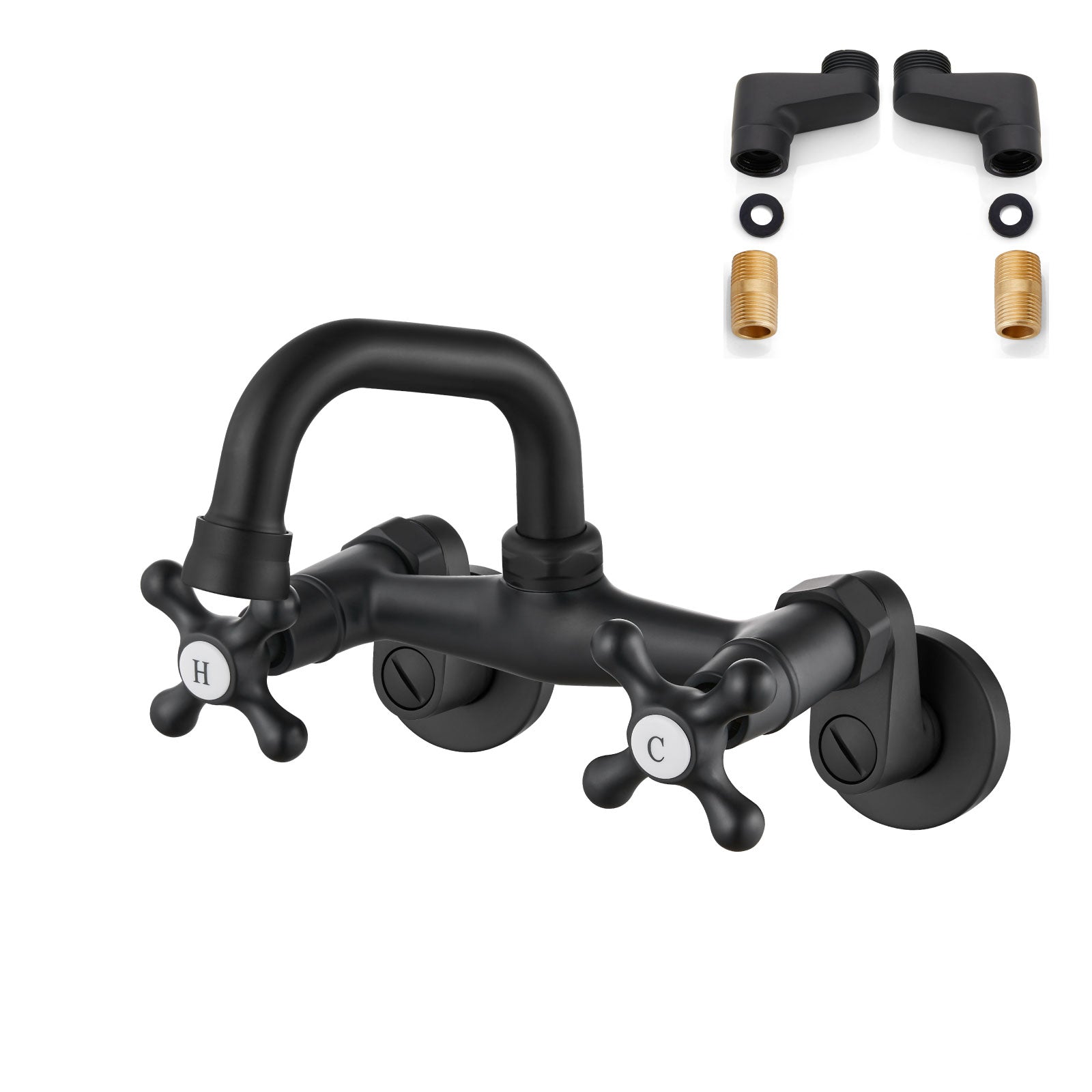 Wall Mount Faucet 6 Inch Center Kitchen Sink Taps 2 Cross Knobs Handle Victorian Commercial — image 1