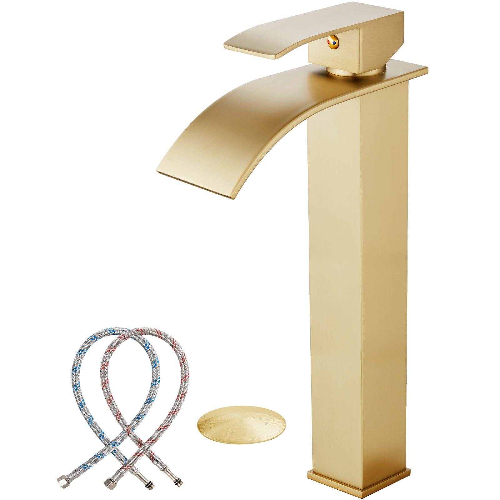 gotonovo Vessl Sink Tall Faucet Waterfall Bathroom Bowl Single Handle Single Hole Spout Sink Faucet Deck Mount with Large Rectangular Lavatory Vanities — image 1