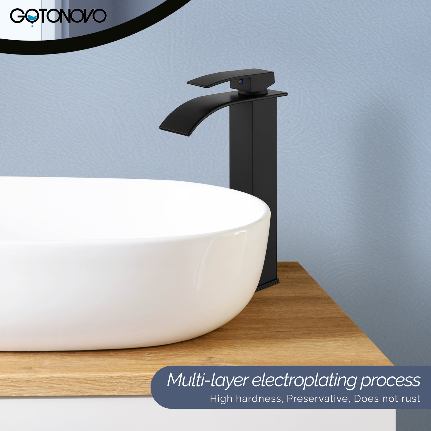 gotonovo Vessel Sink Faucet, Waterfall Spout Bathroom Faucet, Tall Single Handle One Hole Bowl Mixer Tap, Waterfall Spout Lavatory Vanity with Pop Up Drain — image 1