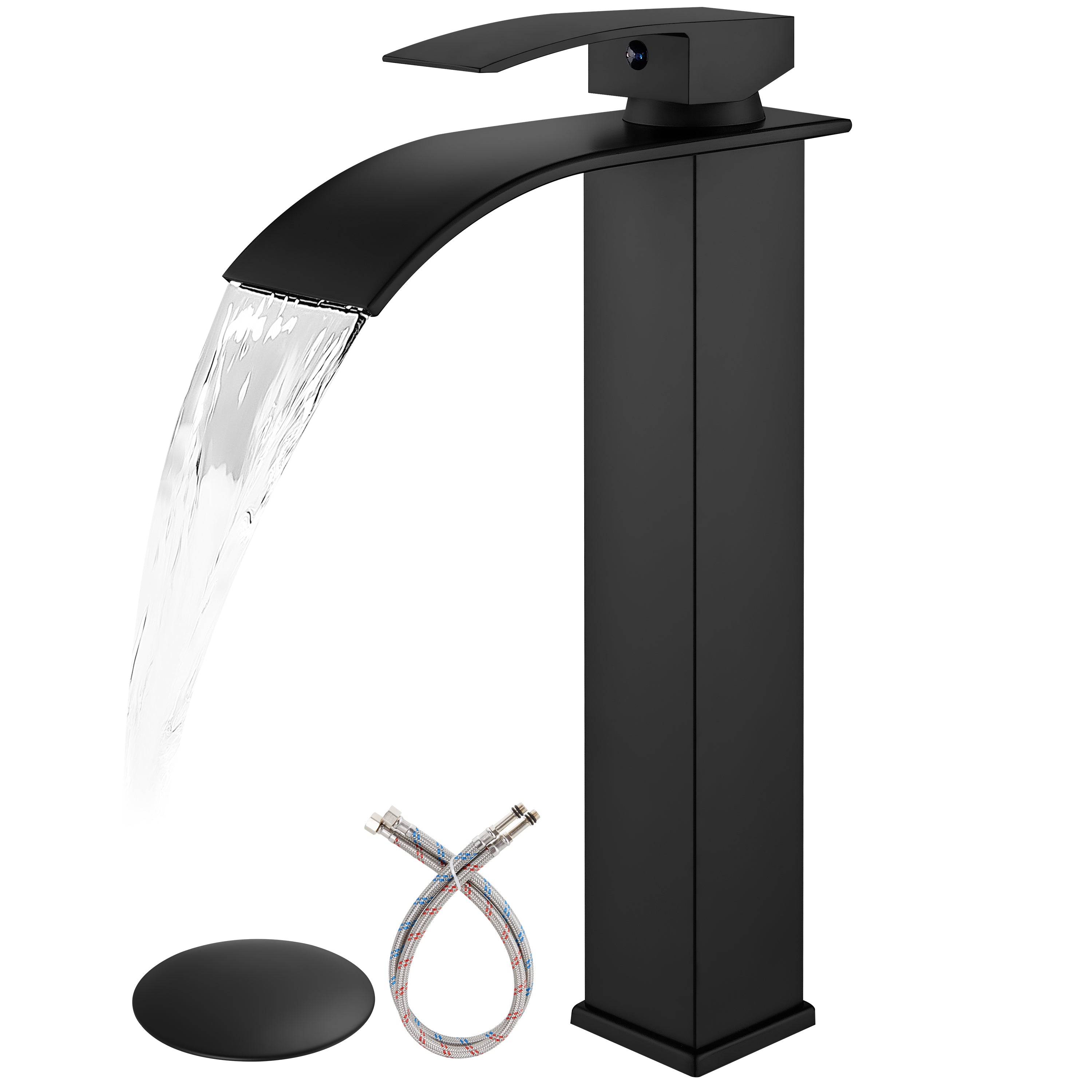 gotonovo Vessel Sink Faucet, Waterfall Spout Bathroom Faucet, Tall Single Handle One Hole Bowl Mixer Tap, Waterfall Spout Lavatory Vanity with Pop Up Drain — image 1