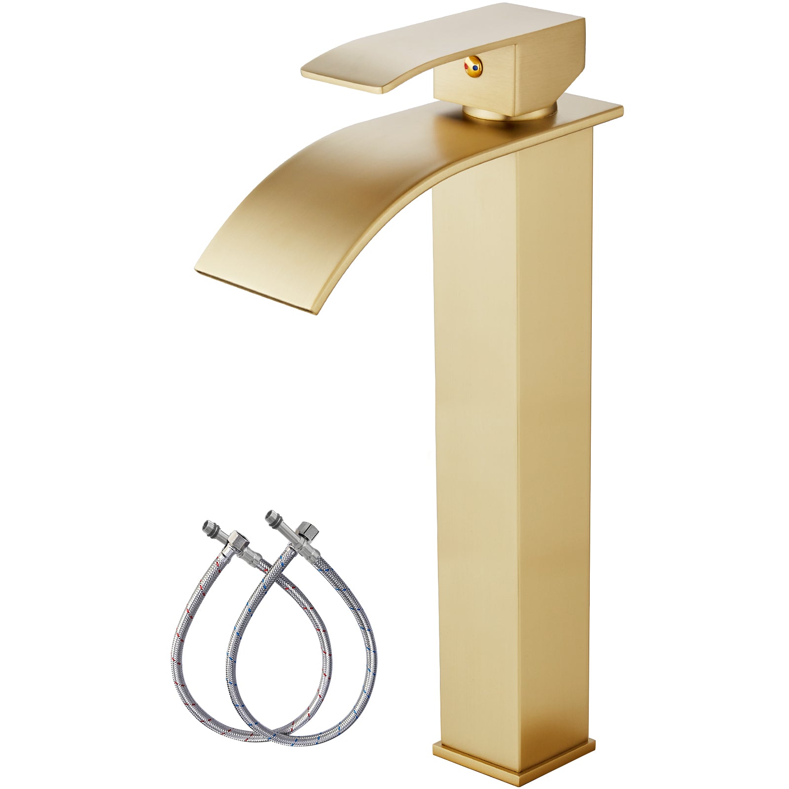 gotonovo Waterfall Bathroom Bowl Vessel Sink Tall Faucet1 Hole Single Handle Lavatory Vanities Mixer Tap Deck Mount with Large Rectangular Spout