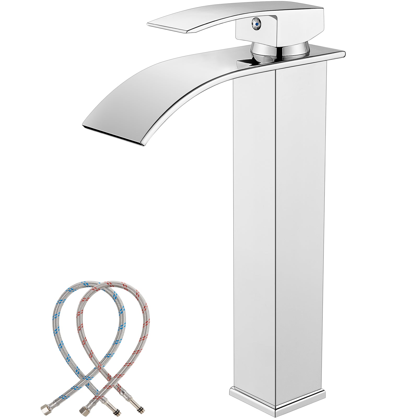gotonovo Waterfall Bathroom Bowl Vessel Sink Tall Faucet1 Hole Single Handle Lavatory Vanities Mixer Tap Deck Mount with Large Rectangular Spout