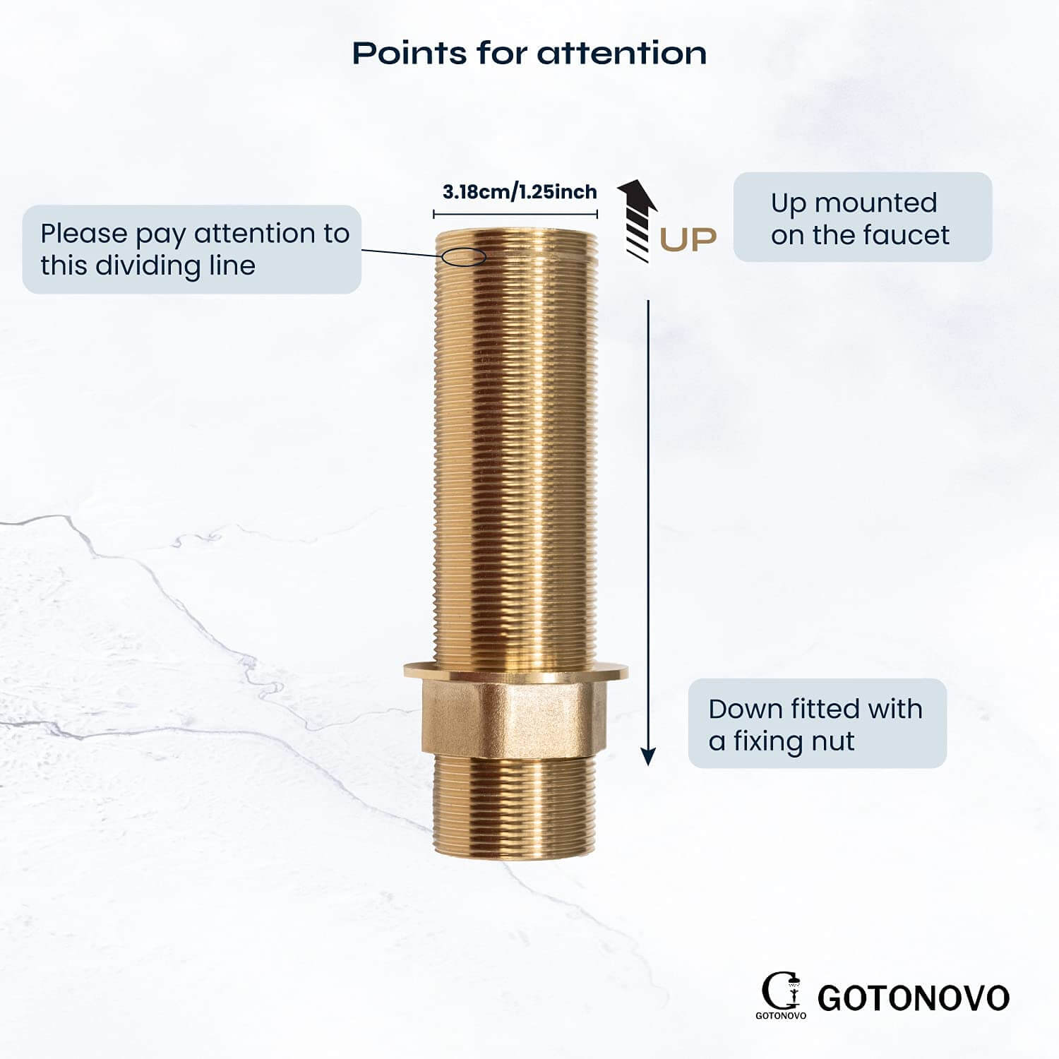 gotonovo Faucet Fittings Nipple Locknut Kit Extension Threaded Pipe Longer Mounting Shank Single Hole 4.7inch&5.9inch&7.9 inch — thumbnail 3
