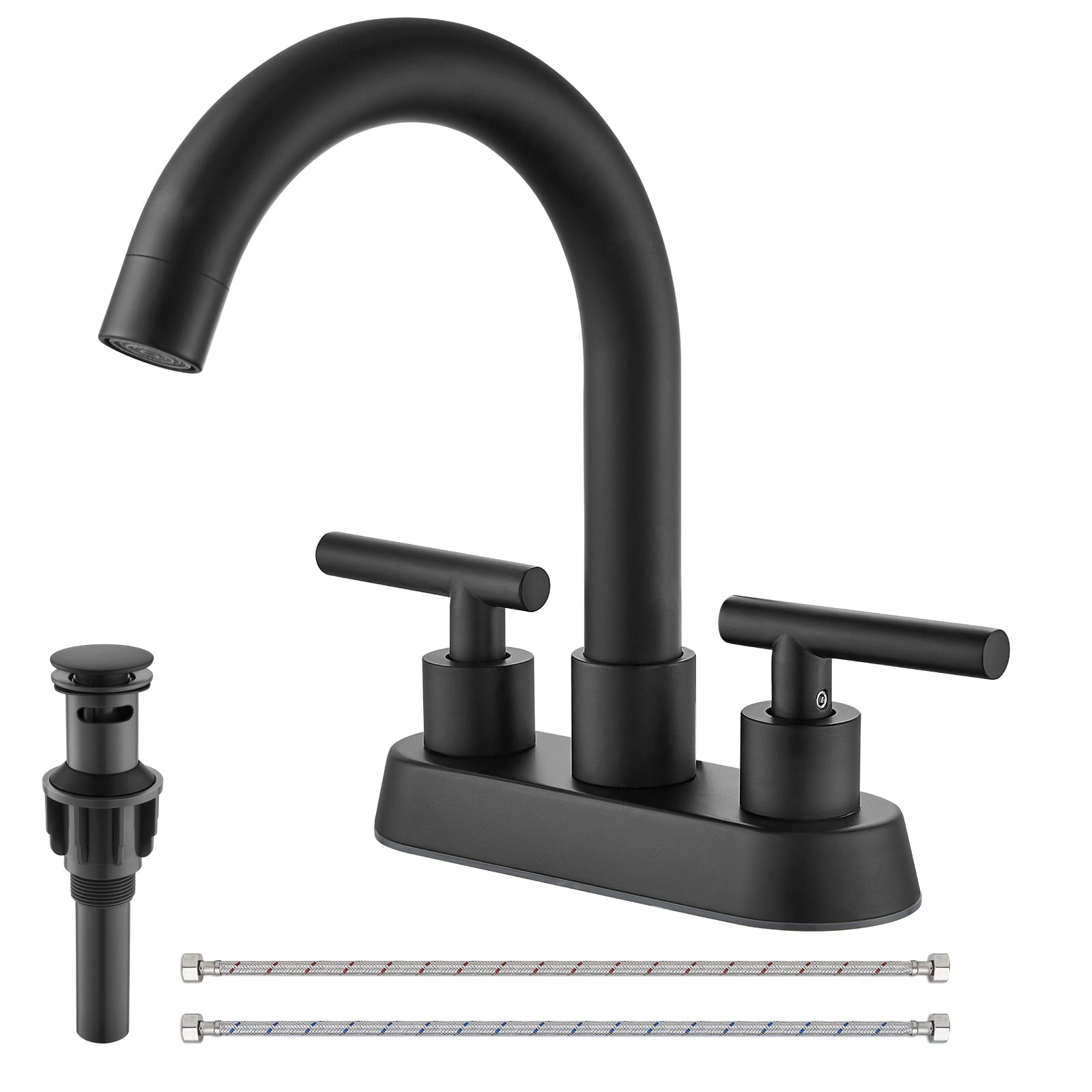 4 Inch Centerset Bathroom Sink Faucet Stainless Steel Deck Mount Double Handles Swivel Spout Mixer Tap with Pop-up Drain Lavatory Bathroom Vanity Faucets — image 1