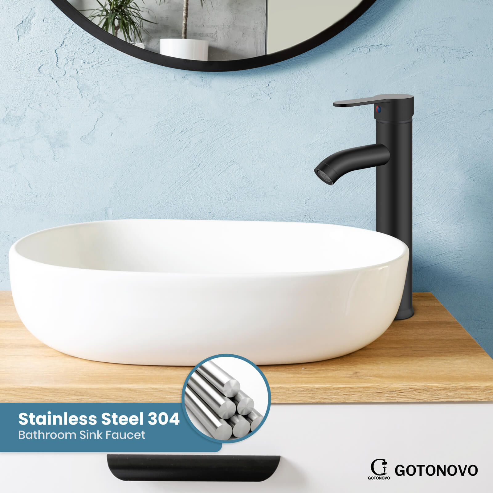 gotonovo Bathroom Sink Faucet 1 Handle Single Hole Deck Mount Tall type Faucet with Pop Up Drain Combo — thumbnail 3