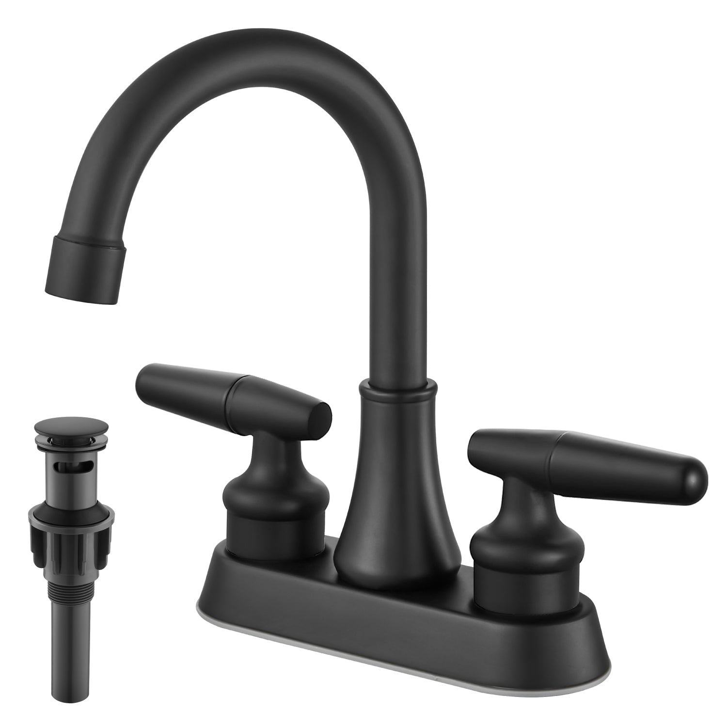 Bathroom Sink Faucet 4 Inch 2 Handle Lavatory Bathroom Vanity Faucets 360 Degree Swivel Spout Modern Deck Mount RV Bathroom Sink Faucet with Pop up Drain — image 1