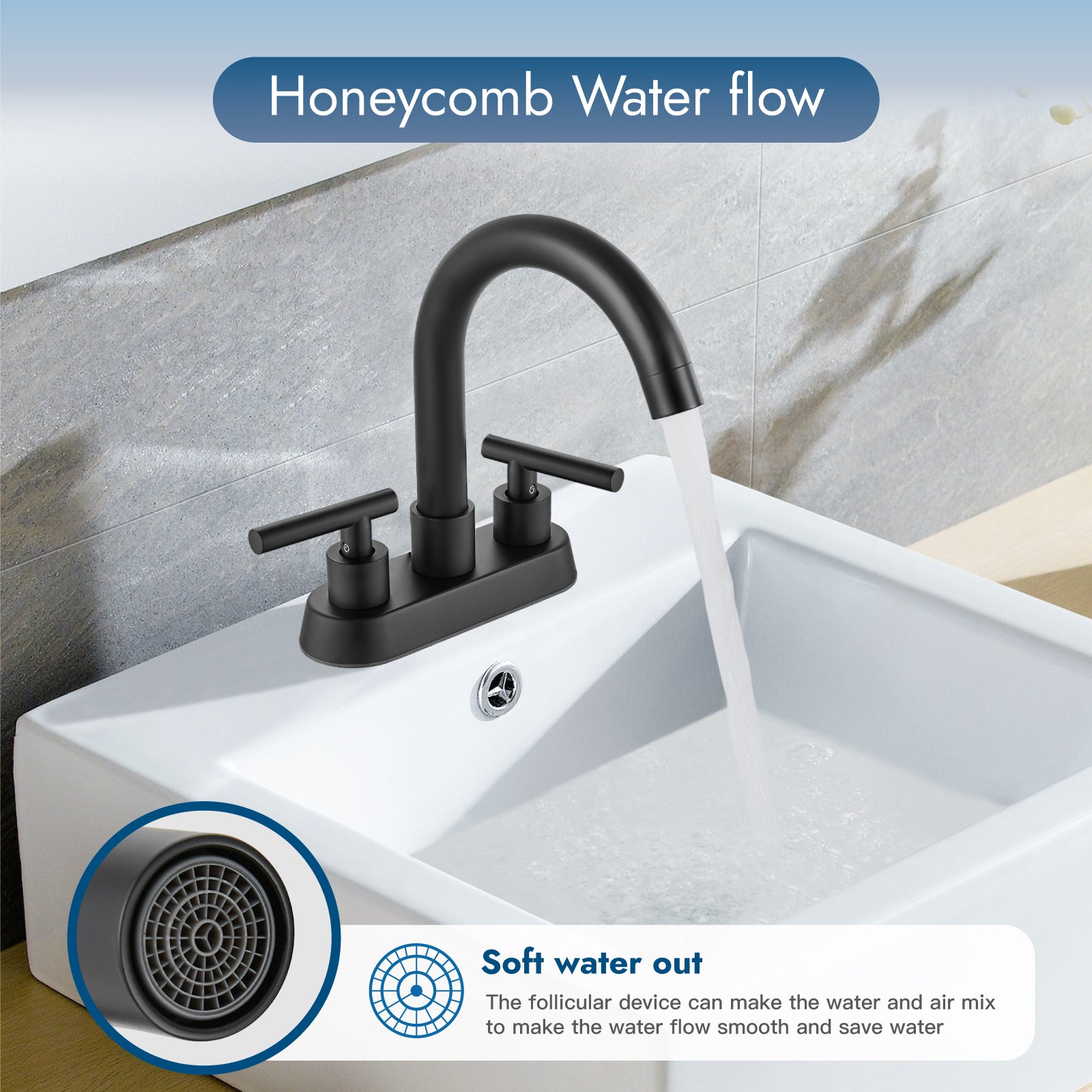 4 Inch Centerset Bathroom Sink Faucet Stainless Steel Deck Mount Double Handles Swivel Spout Mixer Tap with Pop-up Drain Lavatory Bathroom Vanity Faucets — thumbnail 3