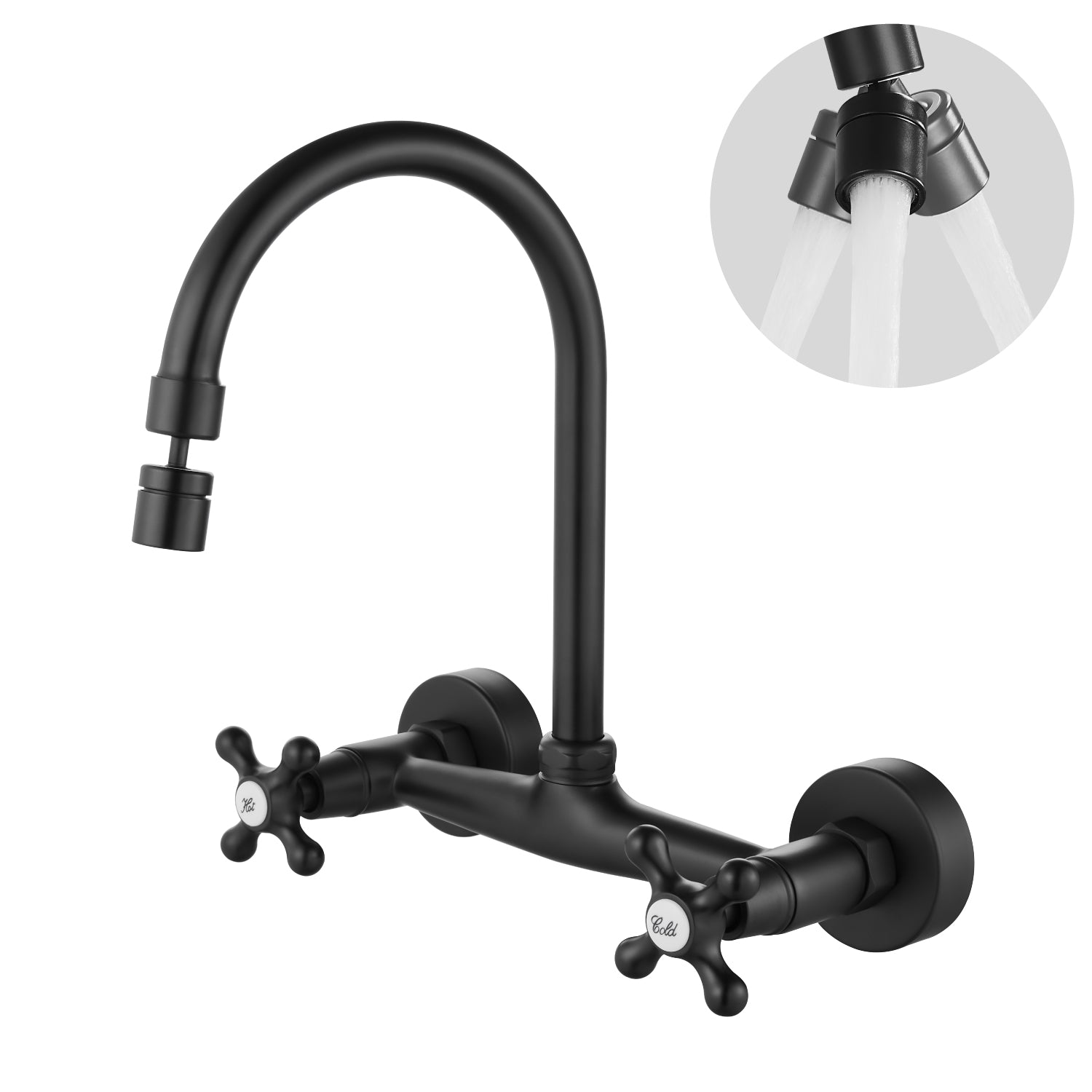 gotonovo Wall Mount Kitchen Faucet 8 Inch Center Wall Mount Faucet Kitchen with Sprayer Double Cross Handles 360 Degree Swivel Spout Kitchen Mixer Tap Commercial