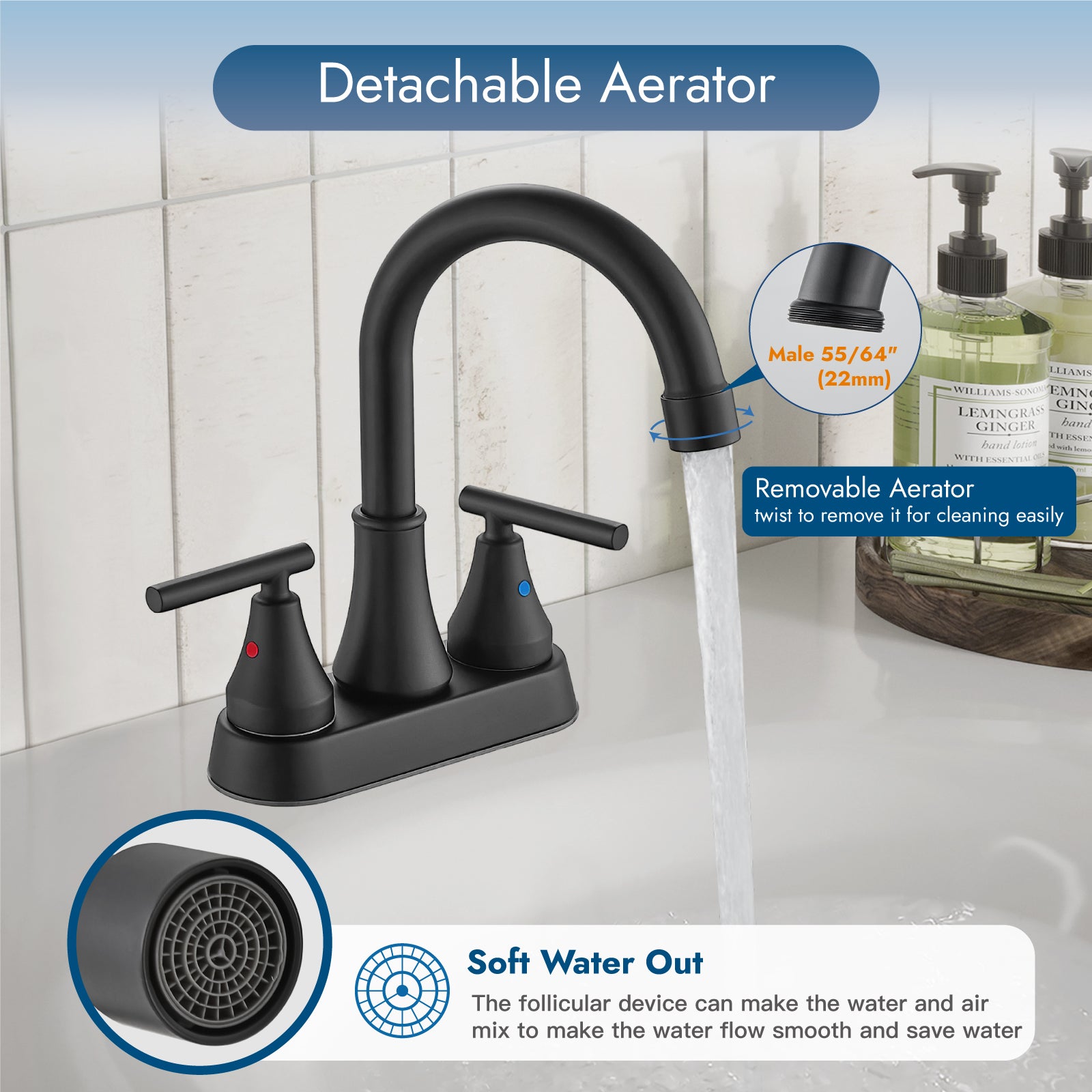 Bathroom Faucets 4 Inch Centerset Bathroom Sink Faucet Deck Mounted Swivel Spout Vanity Lavatory Faucet with Pop-Up Drain 2 Handle Utility Rv Sink Faucet — thumbnail 3