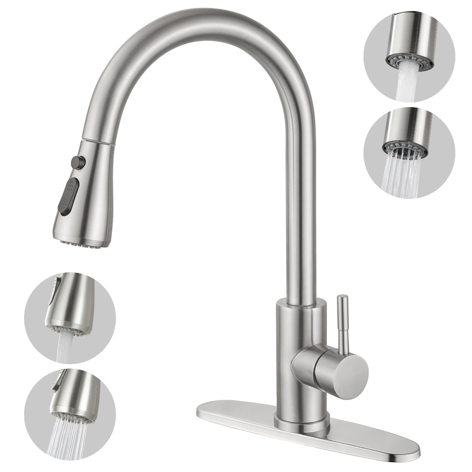 gotonovo Kitchen Faucet with High Arc Pull Out Sprayer Single Handle Stainless Steel Replacement Sprayer,Commercial Modern RV