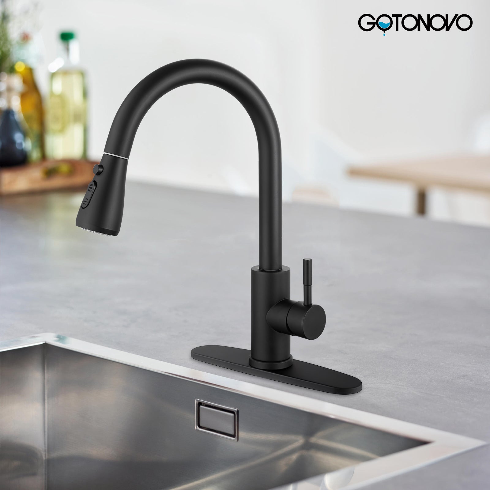 gotonovo Kitchen Faucet with High Arc Pull Out Sprayer Single Handle Stainless Steel Replacement Sprayer,Commercial Modern RV — thumbnail 2