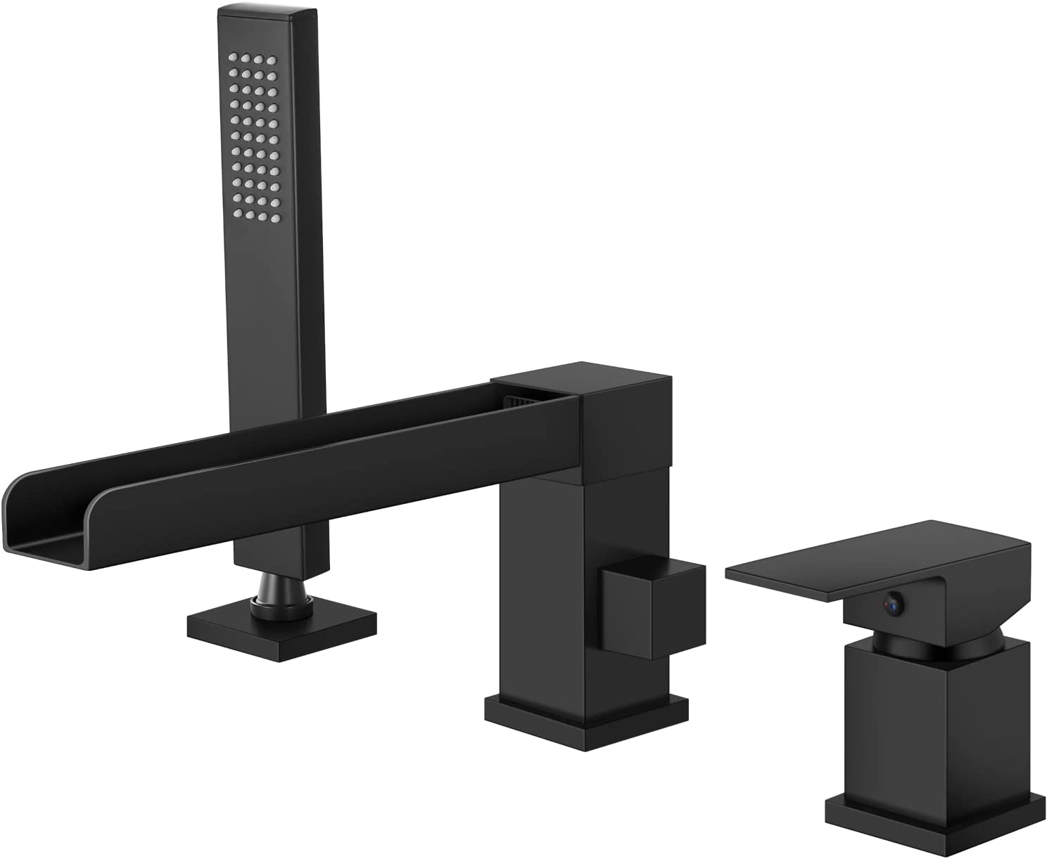 gotonovo Waterfall Roman Bathtub Faucet Tub Filler 3-Hole Deck Mount Single Handle Widespread Bathtub Faucet Set with Handheld Shower Bathroom Faucet