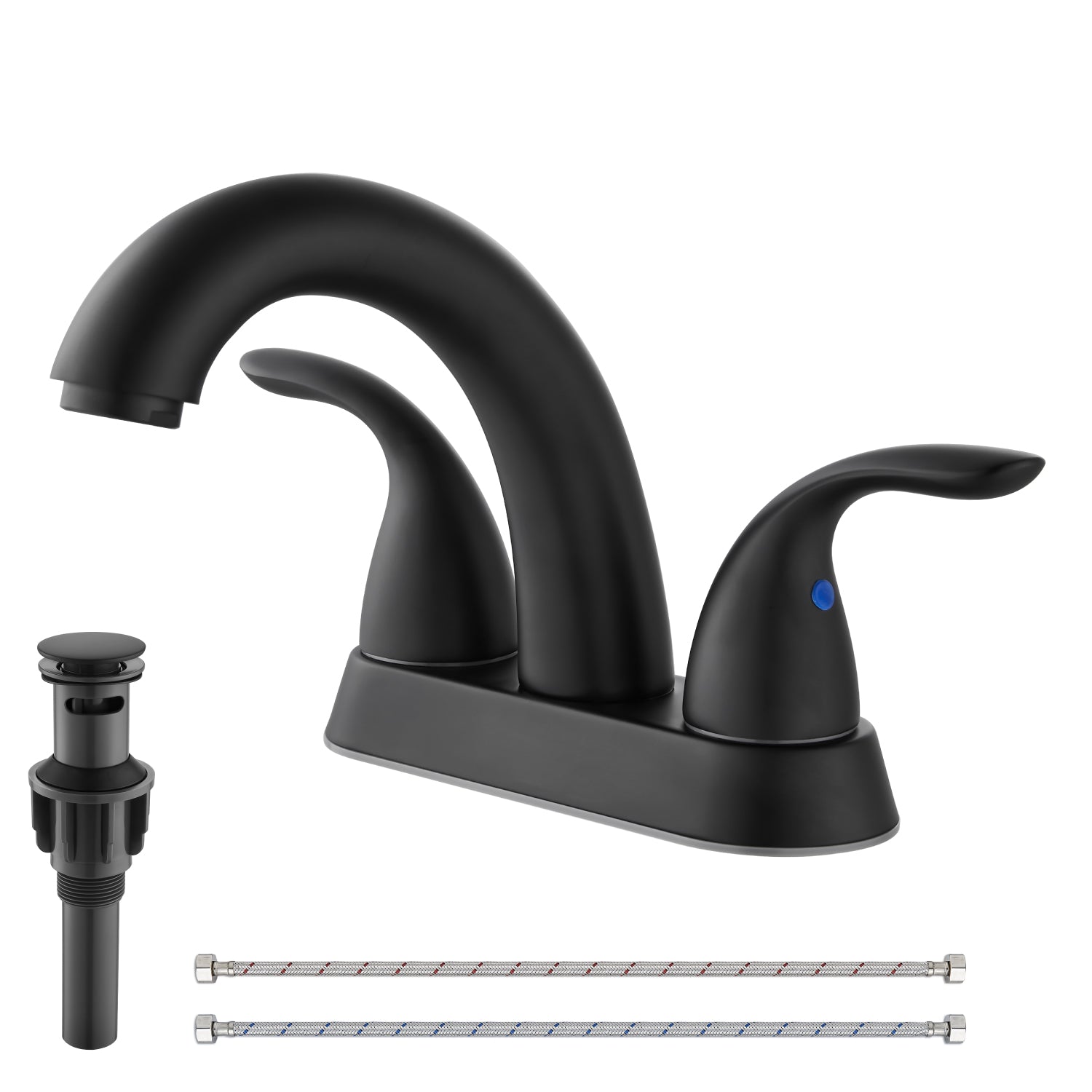 4'' Centerset Bathroom Lavatory Faucet Deck Mount 2 Handles Bathroom Sink Faucet Mixer Tap with Deck Plate Pop up Drain and Water Supply Hoses — image 1