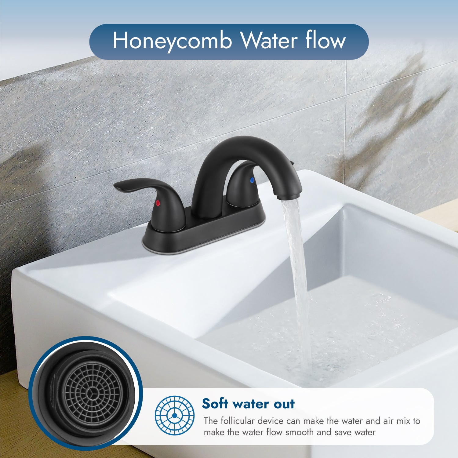 4'' Centerset Bathroom Lavatory Faucet Deck Mount 2 Handles Bathroom Sink Faucet Mixer Tap with Deck Plate Pop up Drain and Water Supply Hoses — thumbnail 3