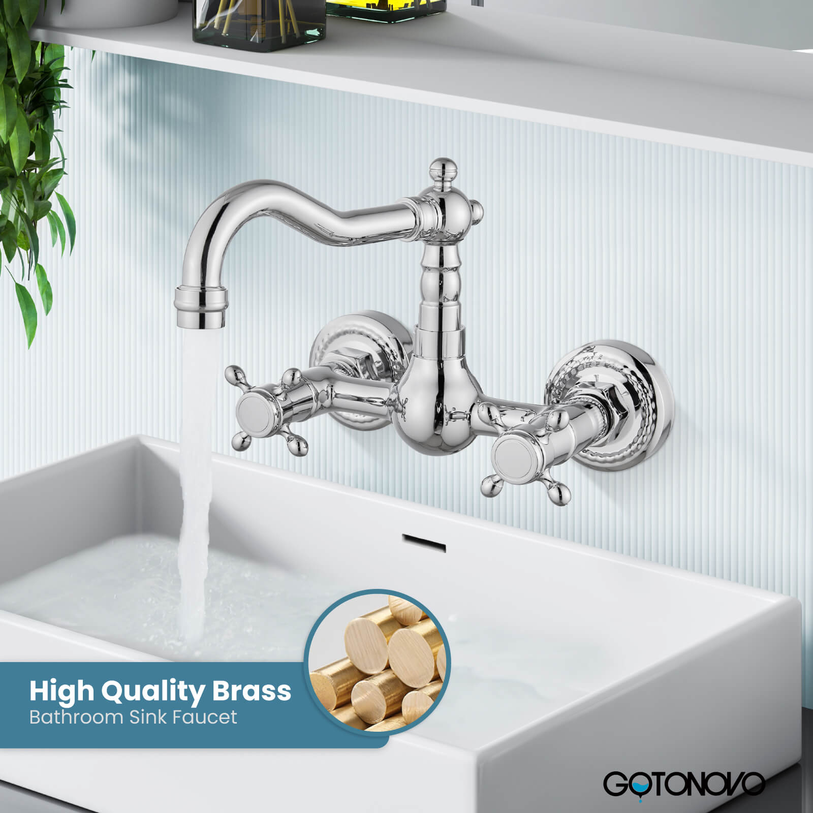 gotonovo Wall Mount Sink Faucet 6 Inch 2 Double Knobs Handle Vintage Kitchen Bathroom Mixer Tap — thumbnail 3