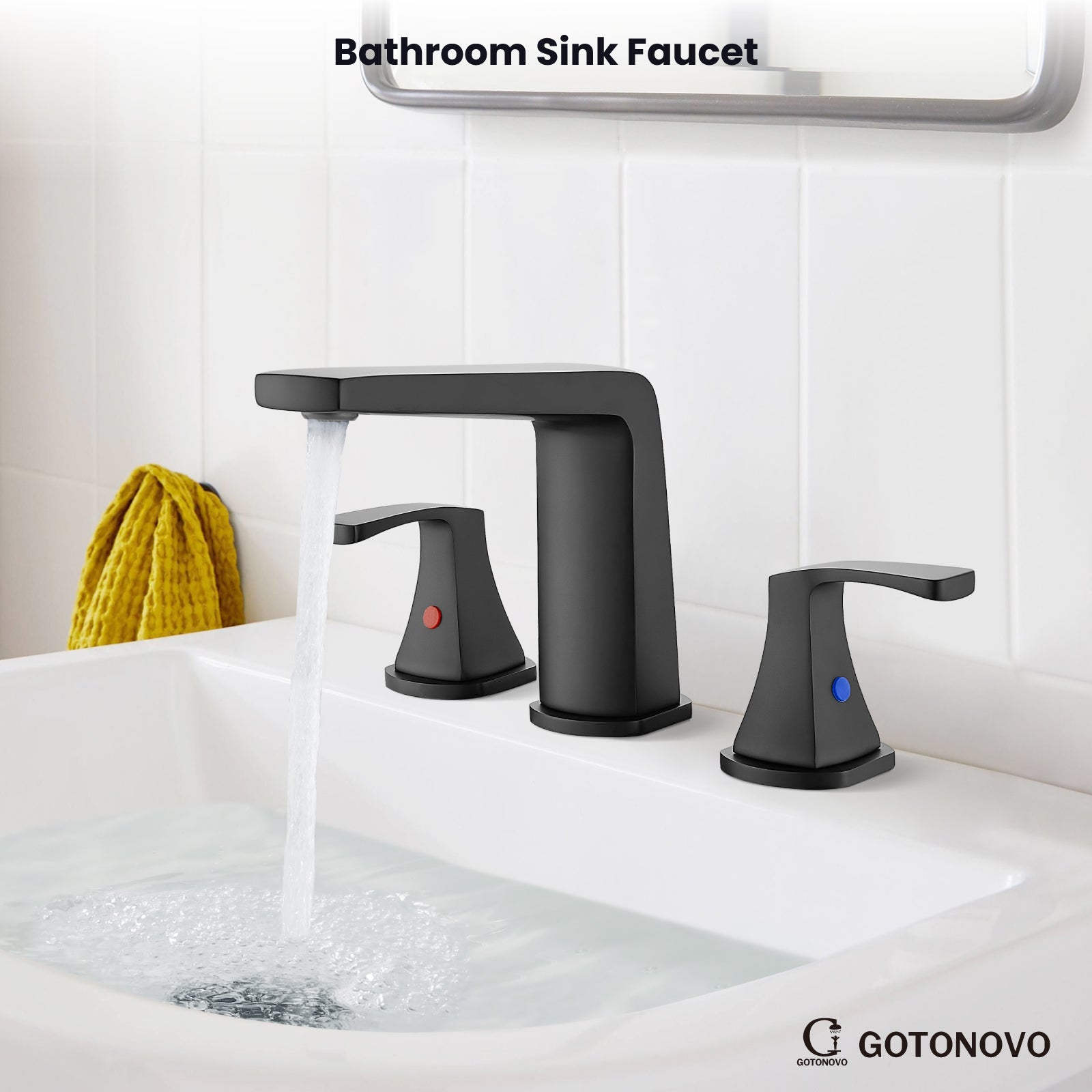 gotonovo Bathroom Sink Faucet 3 Holes 2 Handles Widespread 8 Inch Bathroom Faucet with Pop Up Drain Hot Cold Water Supply Lines Lavatory Vanity Mixer Tap, Thin Style — thumbnail 2