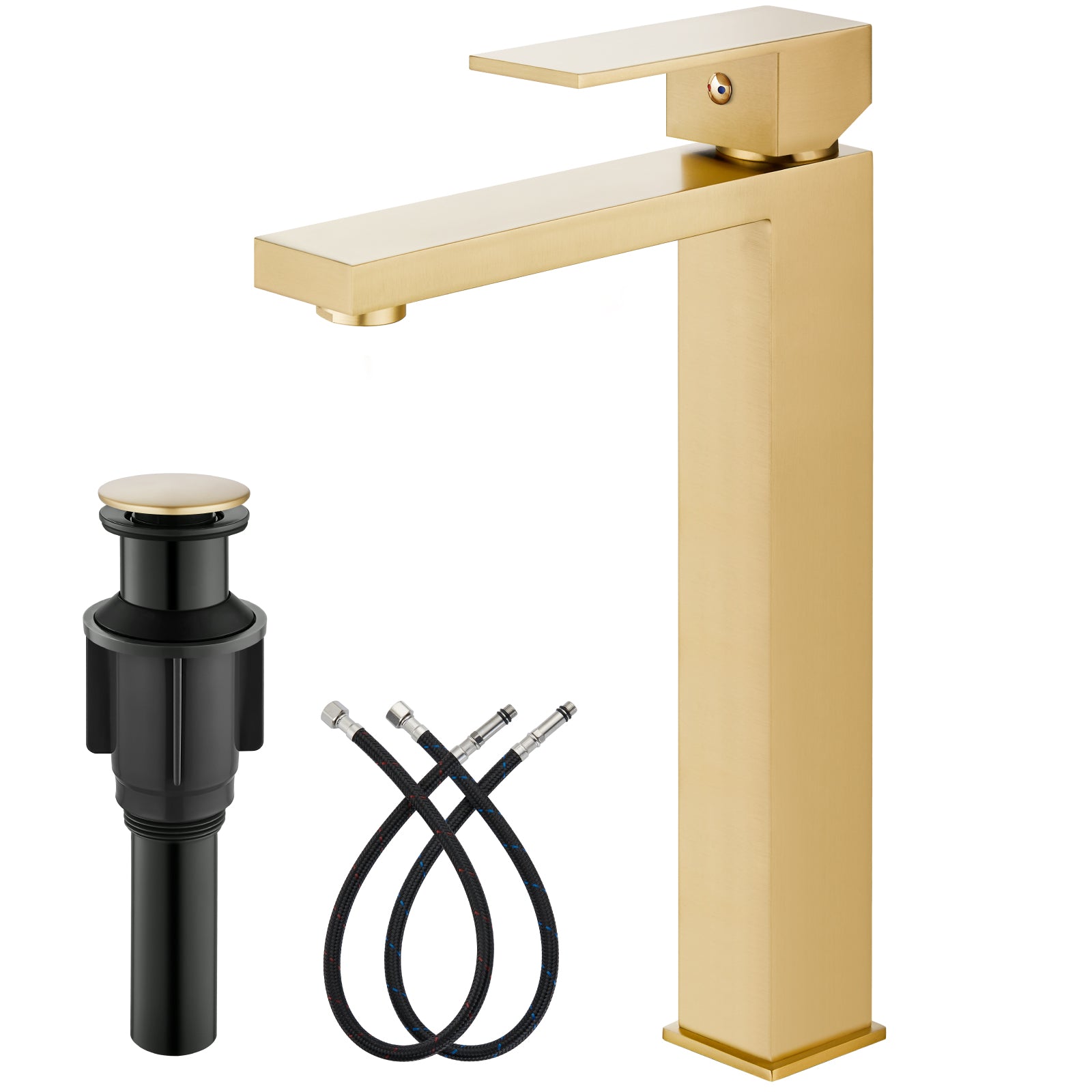 gotonovo Bathroom Sink Faucet Deck Mount Stainless Steel 304 Single Hole Single Handle Spout Mixer Tap with Pop Up Drain(Tall Type&Short Type)