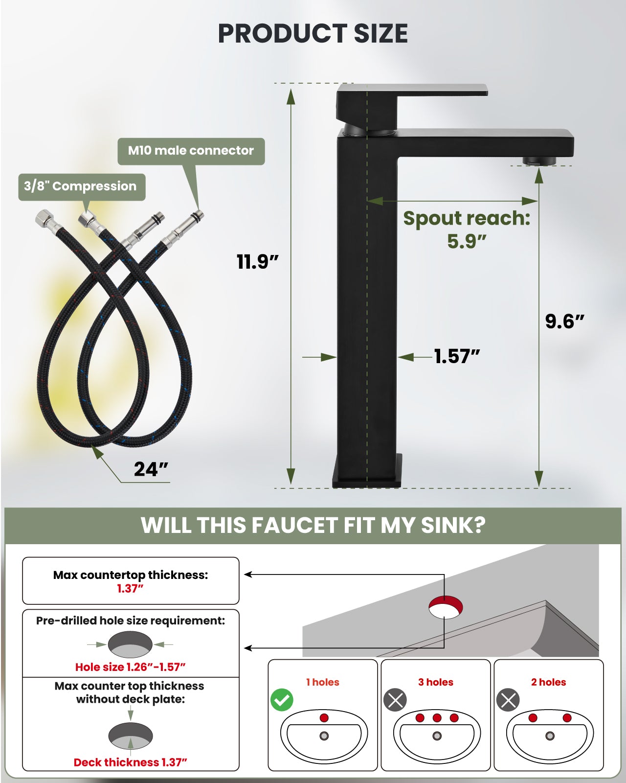 gotonovo Bathroom Sink Faucet Deck Mount Stainless Steel 304 Single Hole Single Handle Spout Mixer Tap with Pop Up Drain(Tall Type&Short Type) — thumbnail 3