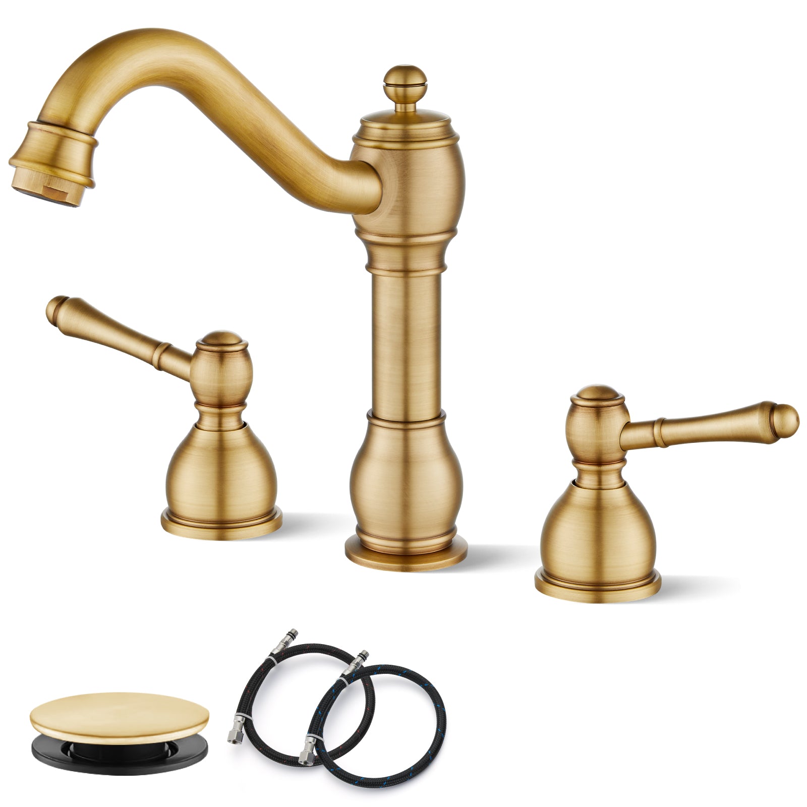 gotonovo 8 Inch Widespread Bathroom Faucets for Sink 3 Hole 2 Lever Handle Deck Mount with Pop Up Drain Hot and Cold Water Supply Lines — image 1