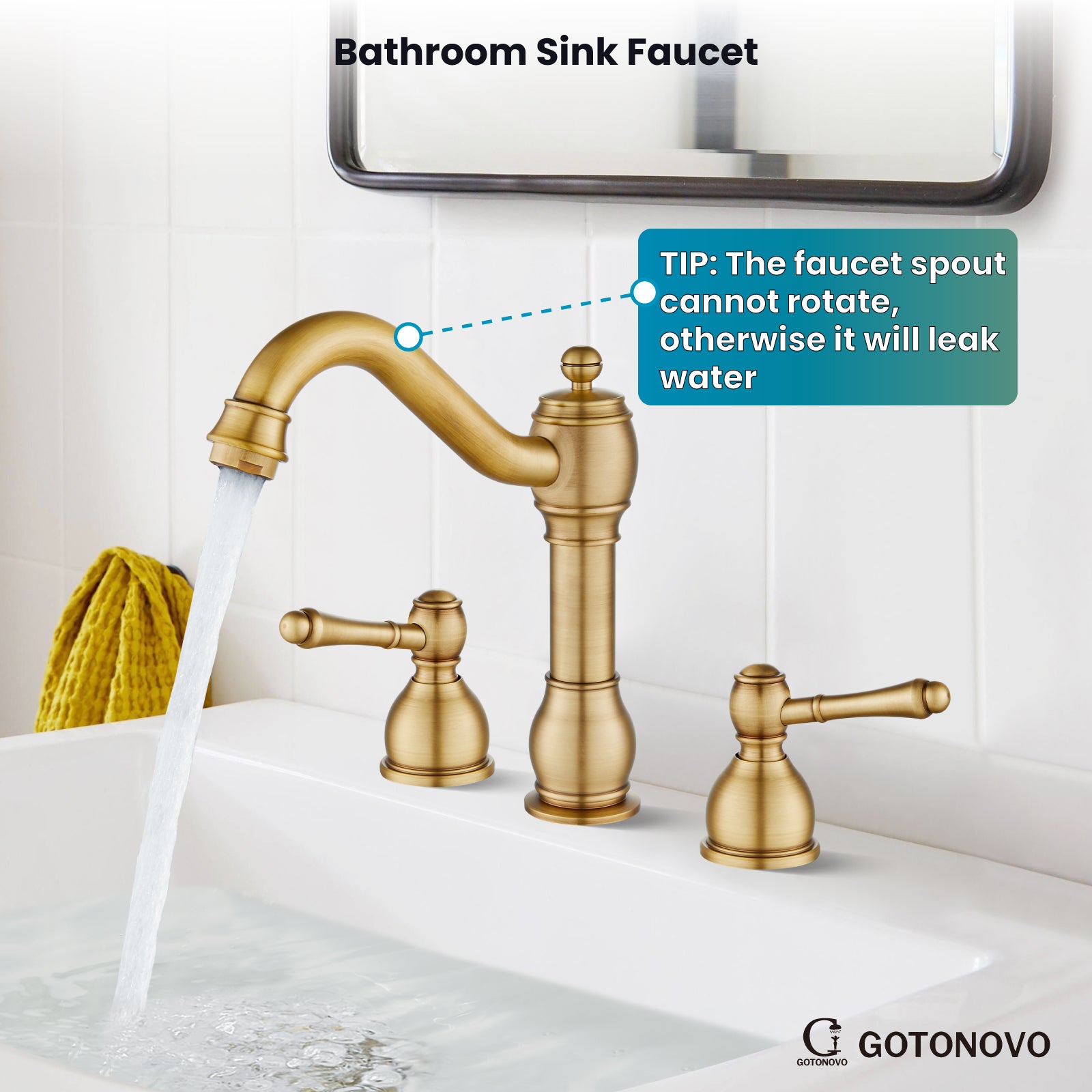 gotonovo 8 Inch Widespread Bathroom Faucets for Sink 3 Hole 2 Lever Handle Deck Mount with Pop Up Drain Hot and Cold Water Supply Lines — thumbnail 2