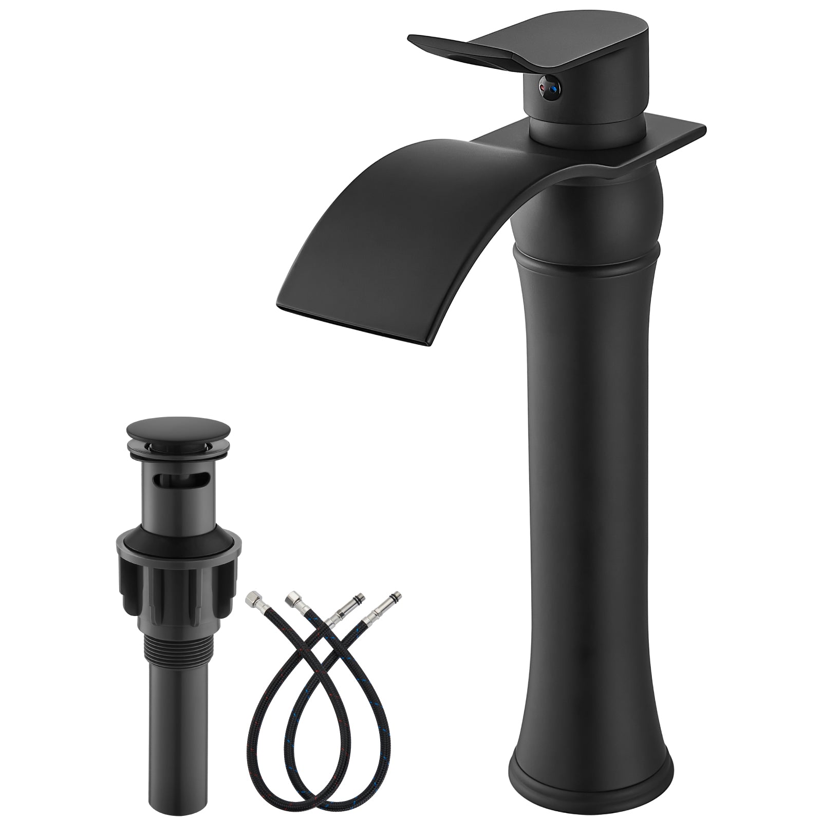 gotonovo Waterfall Vessel Sink Faucet for Sink 1 Hole,Single Handle Tall Bathroom Sink Faucet,Brass Waterfall Bathroom Faucet Arc Body Mixer Tap with Pop Up Drain and Supply Line — image 1