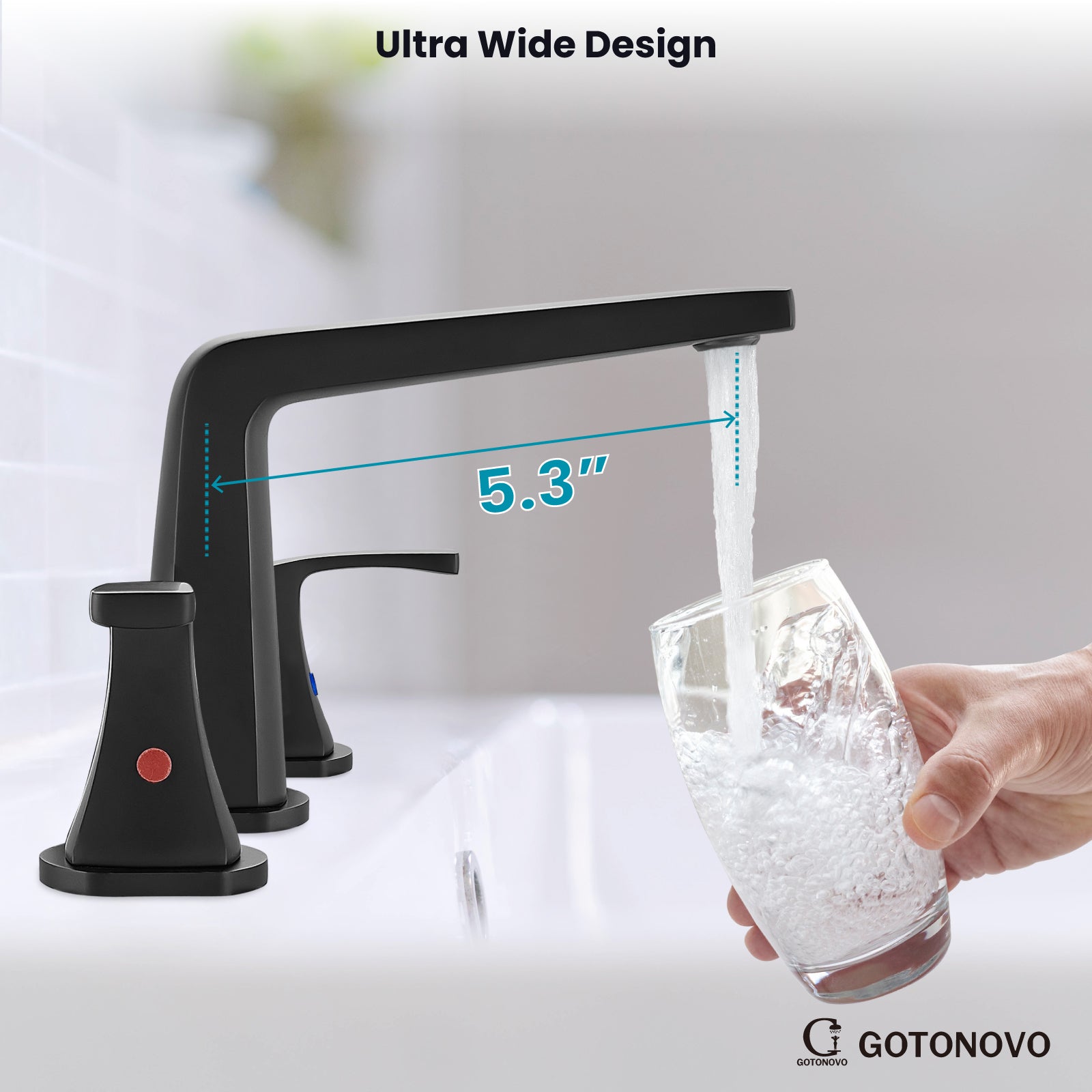 gotonovo Bathroom Sink Faucet 3 Holes 2 Handles Widespread 8 Inch Bathroom Faucet with Pop Up Drain Hot Cold Water Supply Lines Lavatory Vanity Mixer Tap, Thin Style — thumbnail 3