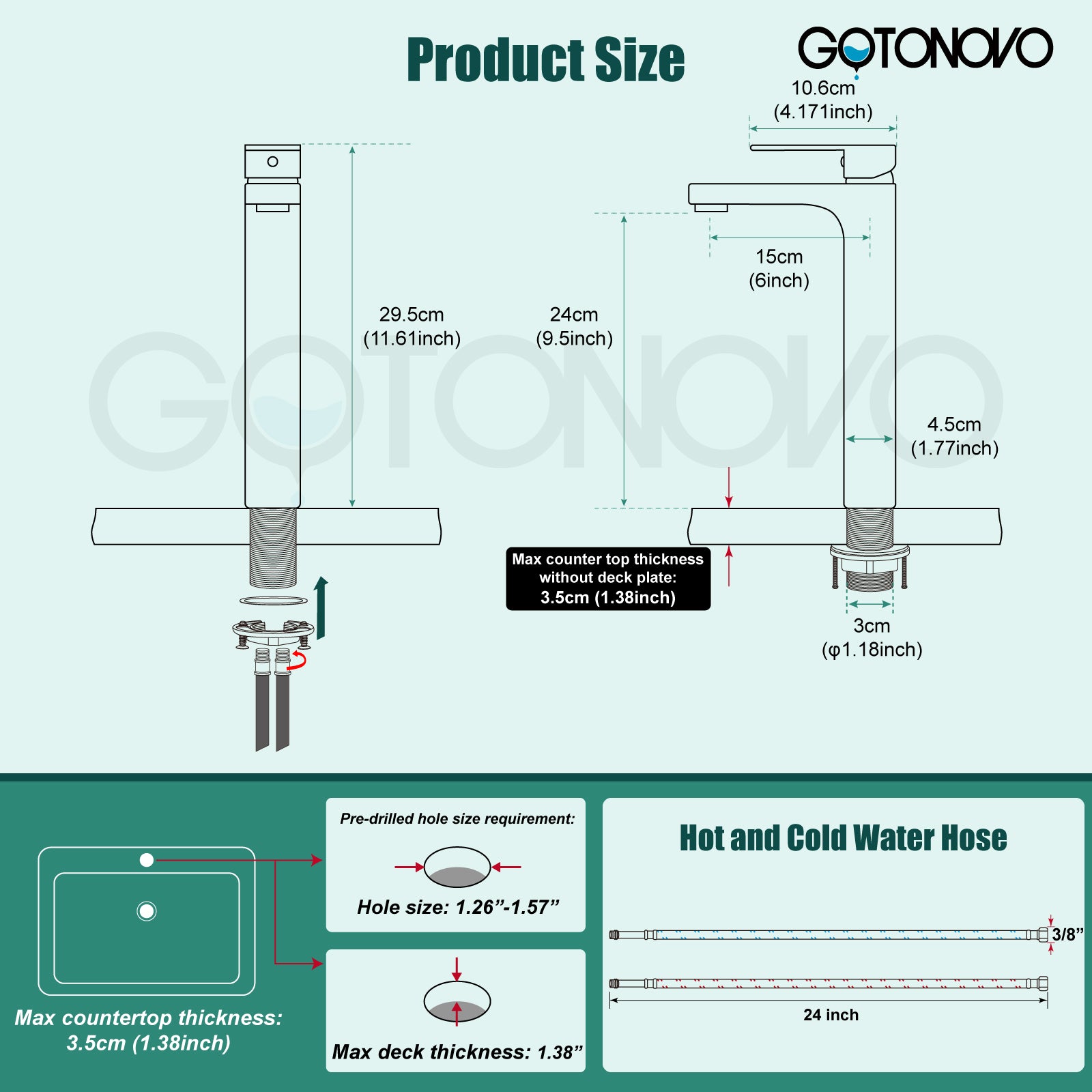 gotonovo Single Hole Bathroom Faucet,1 Handle Brass Bathroom Sink Faucets Basin Mixer Tap Deck Mount Lavatory Vanity Restroom Faucet Deck Plate Pop Up Drain Included — image 1