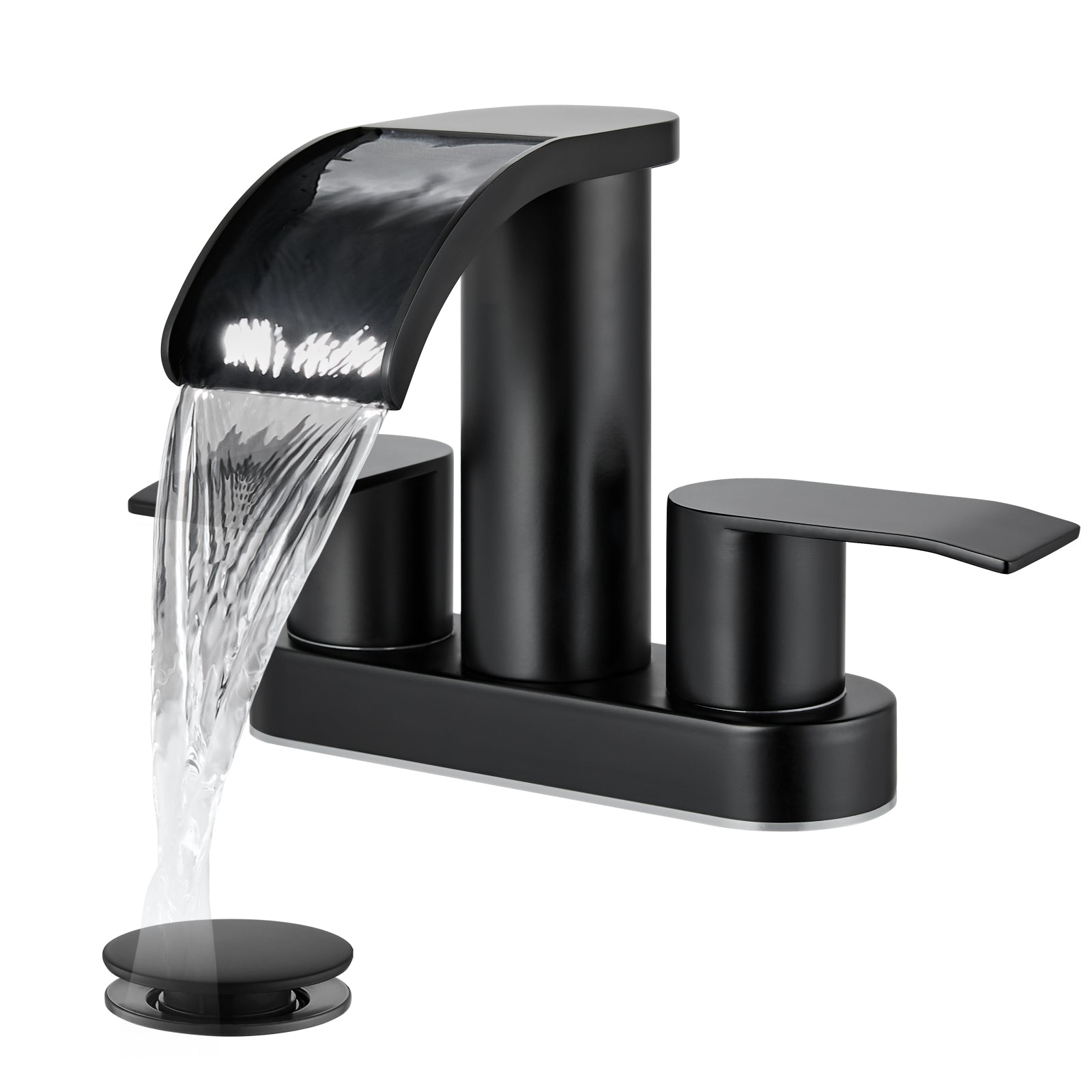 gotonovo 4 Inch Centerset Waterfall Bathroom Sink Faucet Deck Mount 2 Handle Basin Faucets 2 or 3 Hole with Pop Up Drain Included Lavatory Modern Mixer Tap Vanity Faucet — image 1