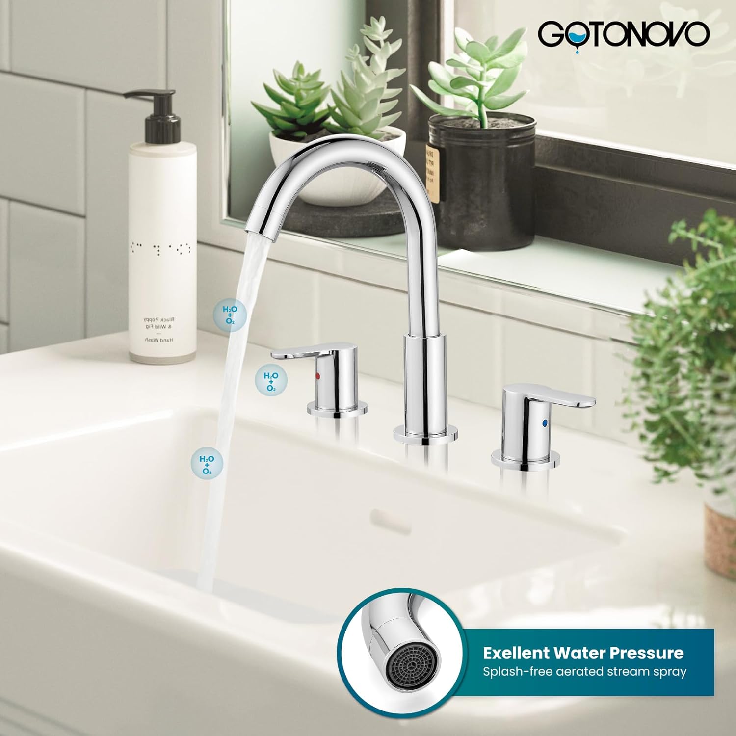 gotonovo Bathroom Faucets for Sink 3 Hole 2 Handles Bathroom Sink Widespread Faucet with Pop Up Drain,Waterlines Bathroom Sink Fixtures — thumbnail 3