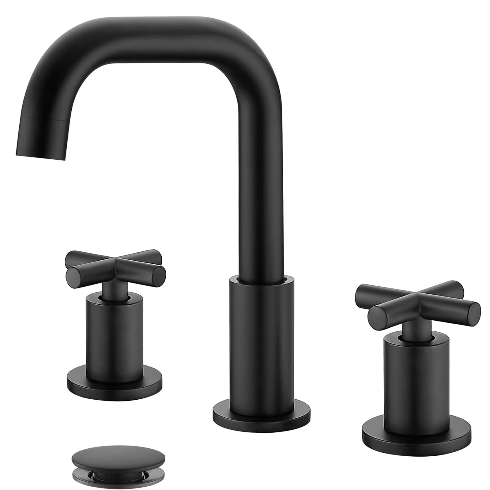 gotonovo 8 inch Widespread 3 Hole Bathroom Sink Faucet,2 Cross Handle Vanity Faucet Deck Mount Basin for Bathroom Sink 360° Swivel Spout with Pop Up Drain — image 1