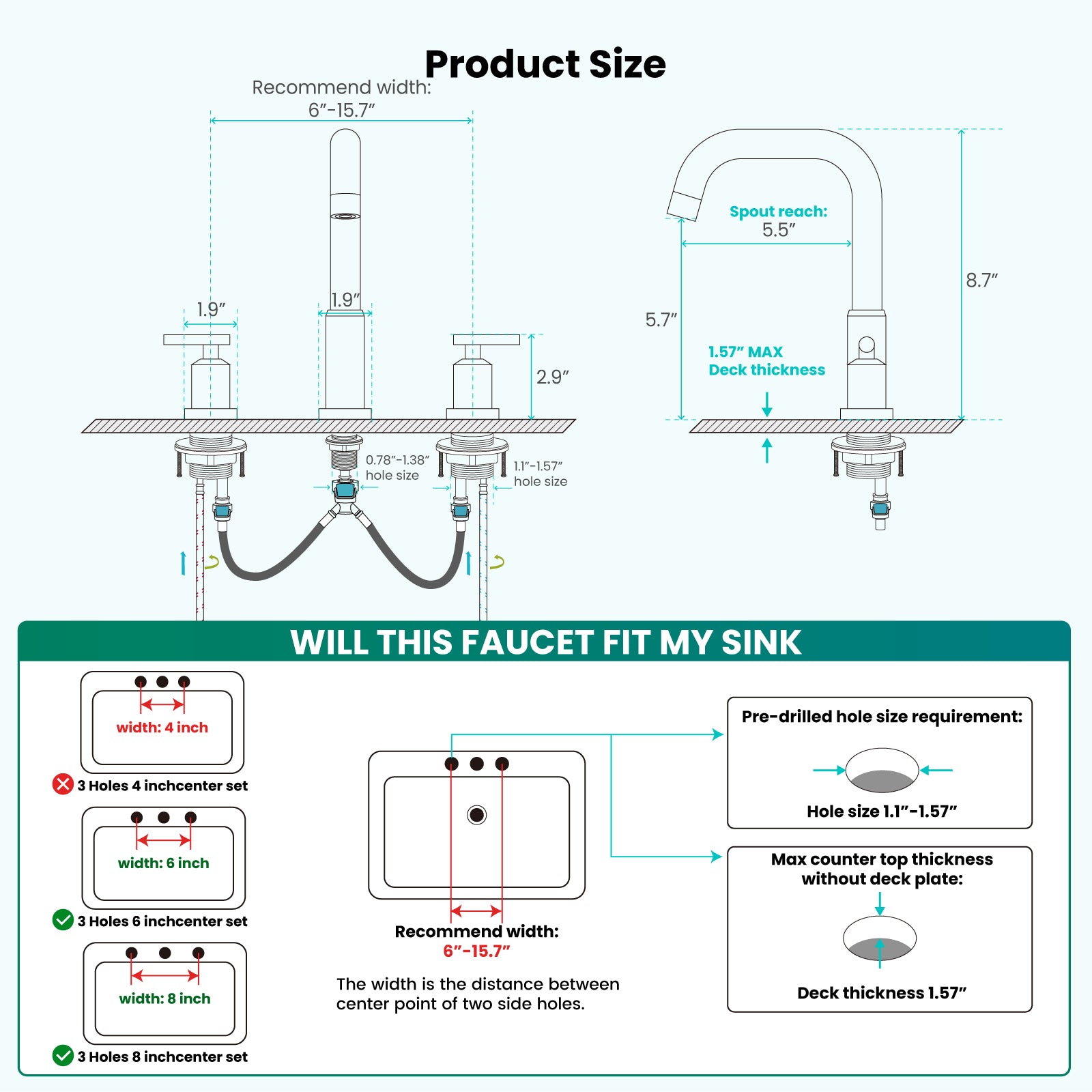 gotonovo 8 Inch Widespread Bathroom Sink Faucet 3 Hole 2 Handles Lavatory Basin with Pop Up Drain with Hot and Cold Mixer Valves Vintage — image 1