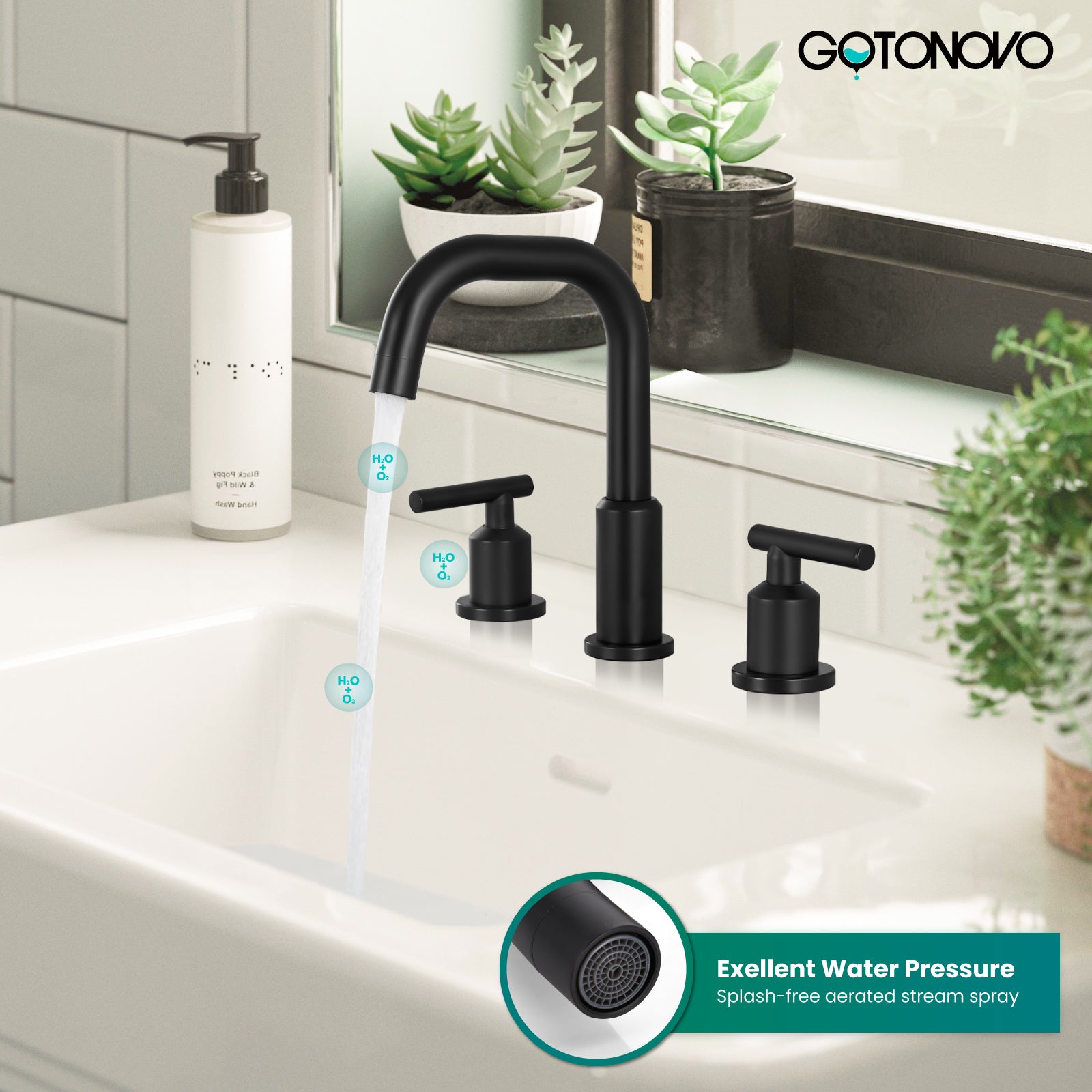 gotonovo 8 Inch Widespread Bathroom Sink Faucet 3 Hole 2 Handles Lavatory Basin with Pop Up Drain with Hot and Cold Mixer Valves Vintage — thumbnail 3