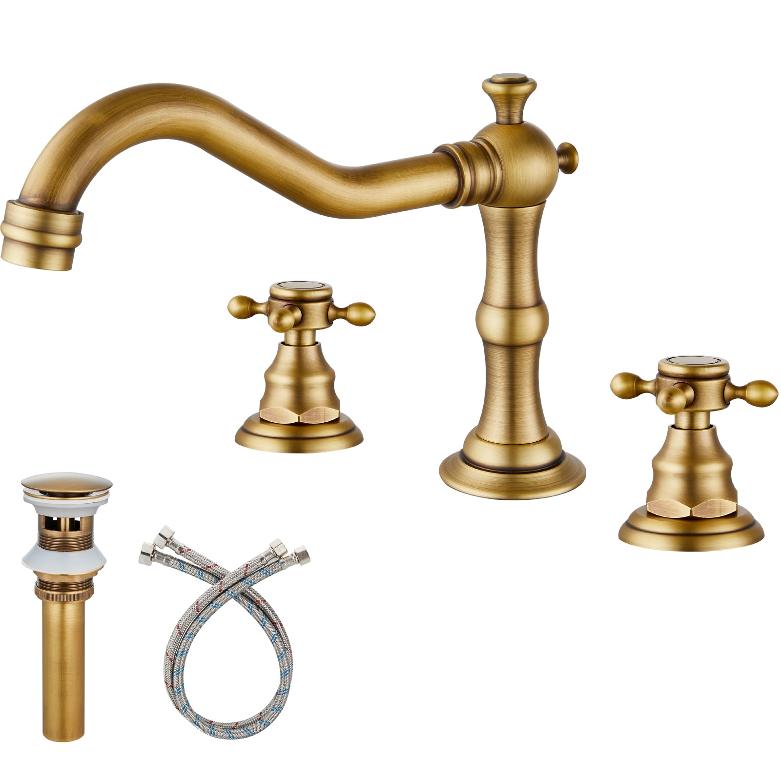 gotonovo Victorian Widespread Three Holes Deck Mounted Bathroom Sink Faucet with Pop Up Drain with Overflow
