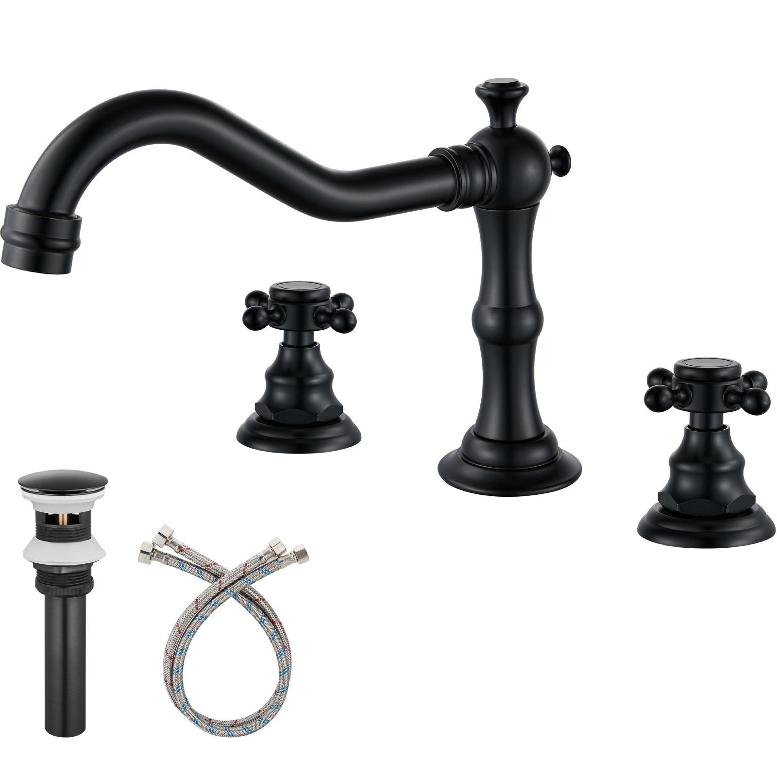 gotonovo Victorian Widespread Three Holes Deck Mounted Bathroom Sink Faucet with Pop Up Drain with Overflow