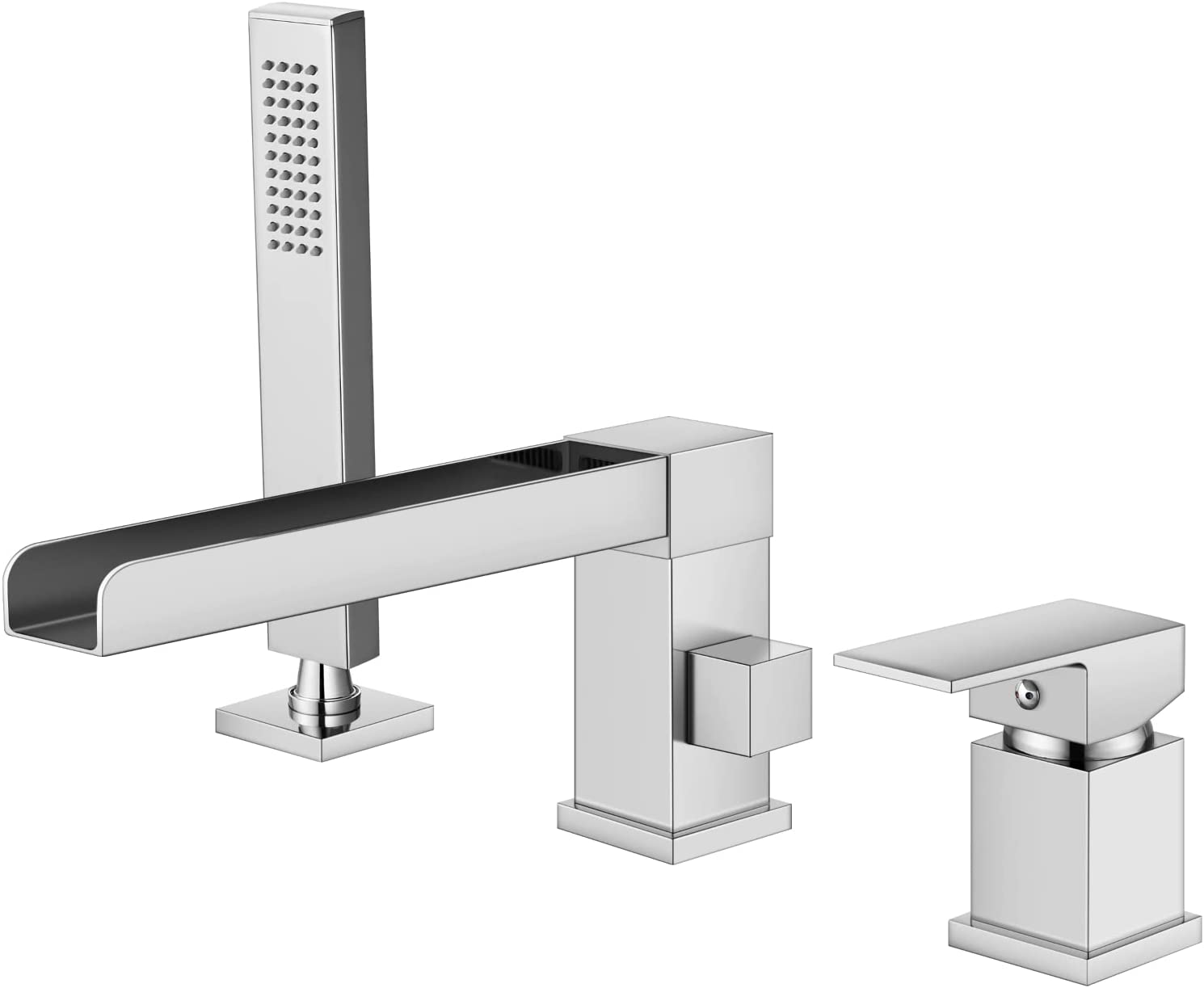 gotonovo Waterfall Roman Bathtub Faucet Tub Filler 3-Hole Deck Mount Single Handle Widespread Bathtub Faucet Set with Handheld Shower Bathroom Faucet — image 1