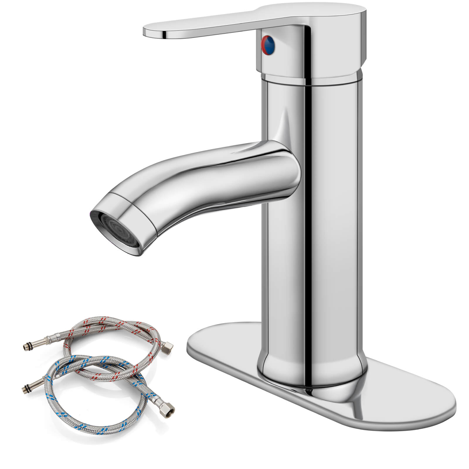 Stainless Steel 304 Bathroom Faucet Farmhouse Single Handle Lavatory Basin Vanity Sink Faucet with Supply Line — image 1